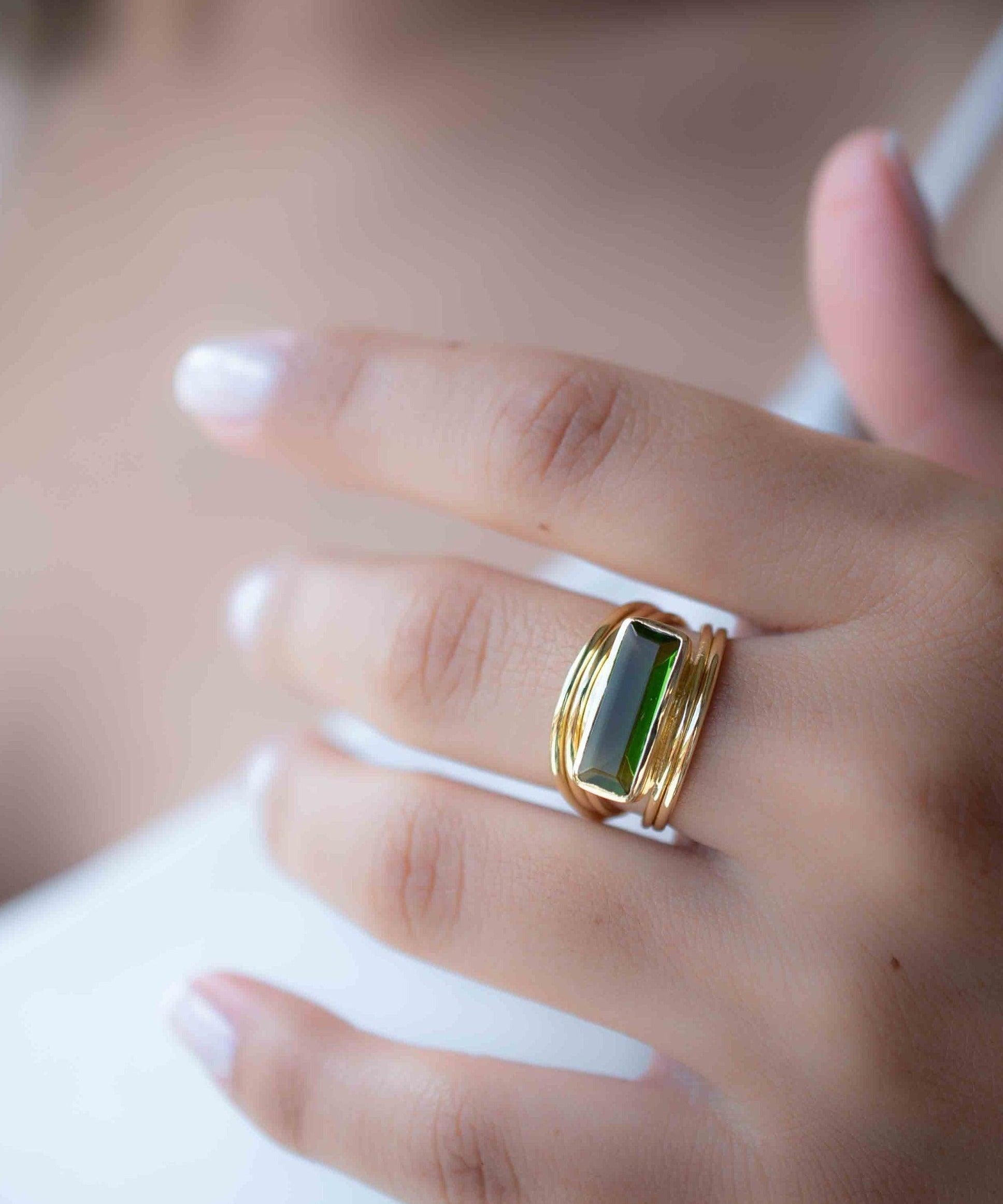 Peridot Hydro Ring ~ Rectangular Stone ~ 18k Gold Plated ~ Jewelry ~ Handmade ~ Boho ~ MR301