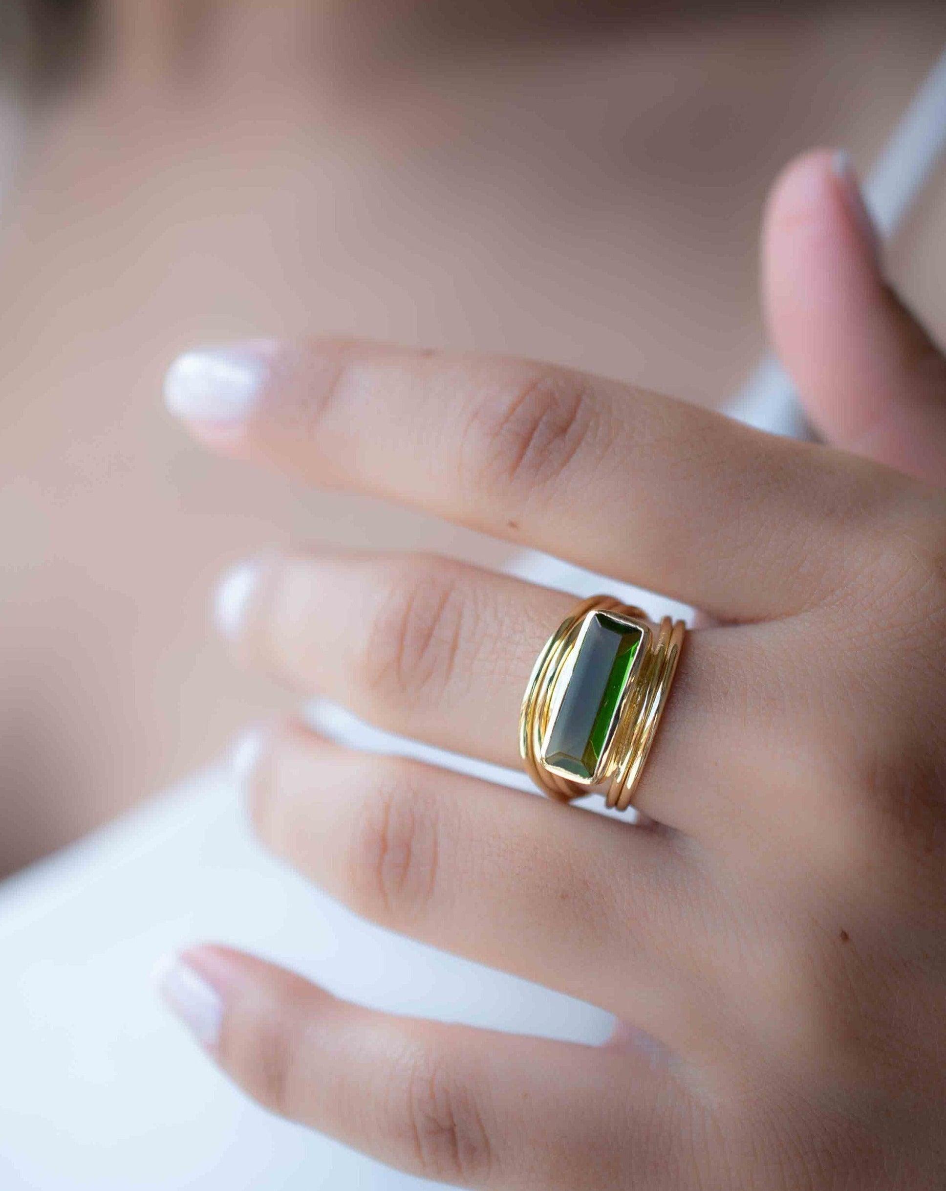Peridot Hydro Ring ~ Rectangular Stone ~ 18k Gold Plated ~ Jewelry ~ Handmade ~ Boho ~ MR301