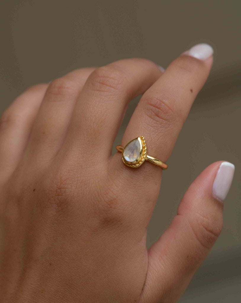 Rainbow Moonstone Tear Drop Ring ~ Gemstone ~ Natural ~ 18k Gold Plated ~ Jewelry ~ Handmade~June Birthstone - MR311