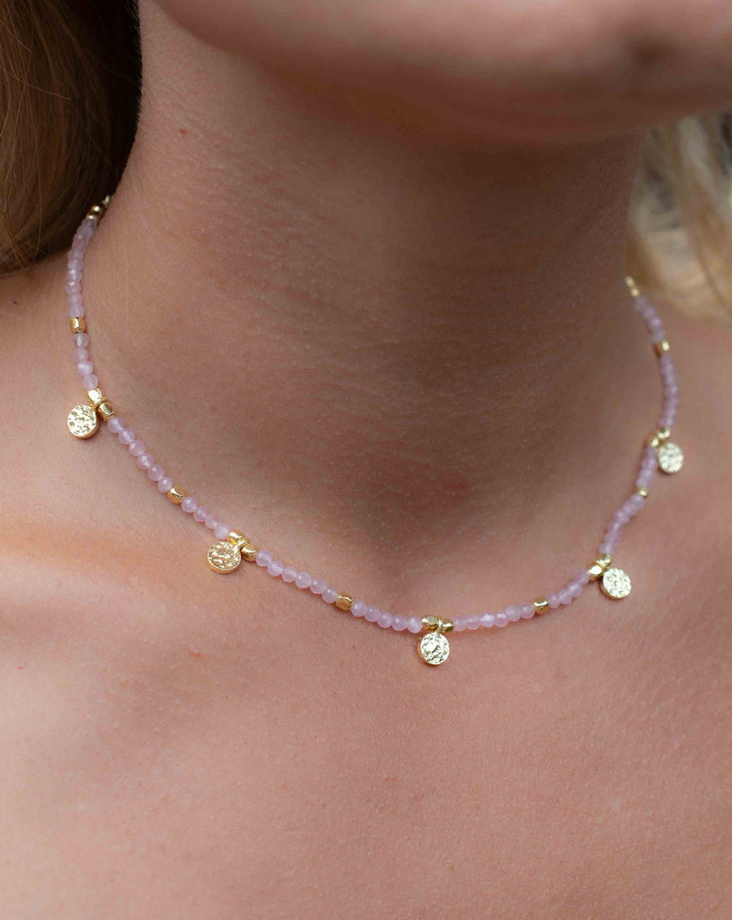 Rose Quartz Necklace ~ Gold Plated 18k ~Choker ~ Jewelry ~ Gift For Her ~ Minimalist~ Handmade~ Thin Chain~ Delicate ~Layered ~ MN104