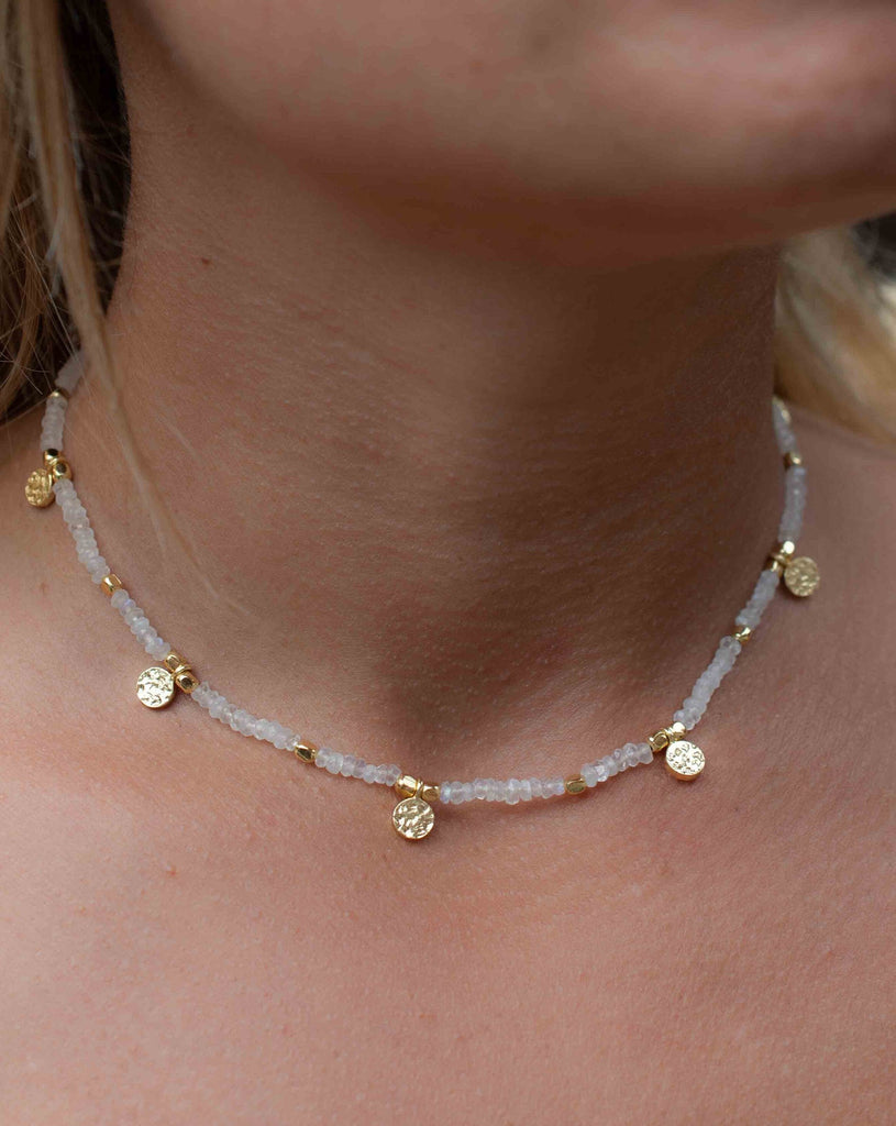 Moonstone Necklace ~ Gold Plated 18k ~Choker ~ Jewelry ~ Gift For Her ~ Minimalist~ Handmade~ Thin Chain~ Delicate ~Layered ~ MN106