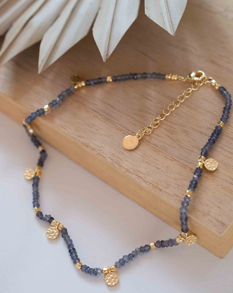 Iolite hydro Necklace ~ Gold Plated 18k ~Choker ~ Jewelry ~ Gift For Her ~ Minimalist~ Handmade~ Thin Chain~ Delicate ~Layered ~ MN103