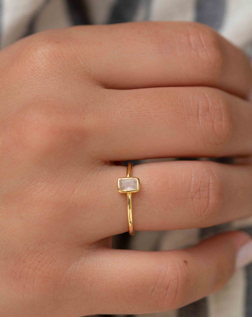 Moonstone Ring ~ Rectangular Stone ~ 18k Gold Plated ~ Jewelry ~ Handmade ~ Stackable ~ Boho ~ MR319