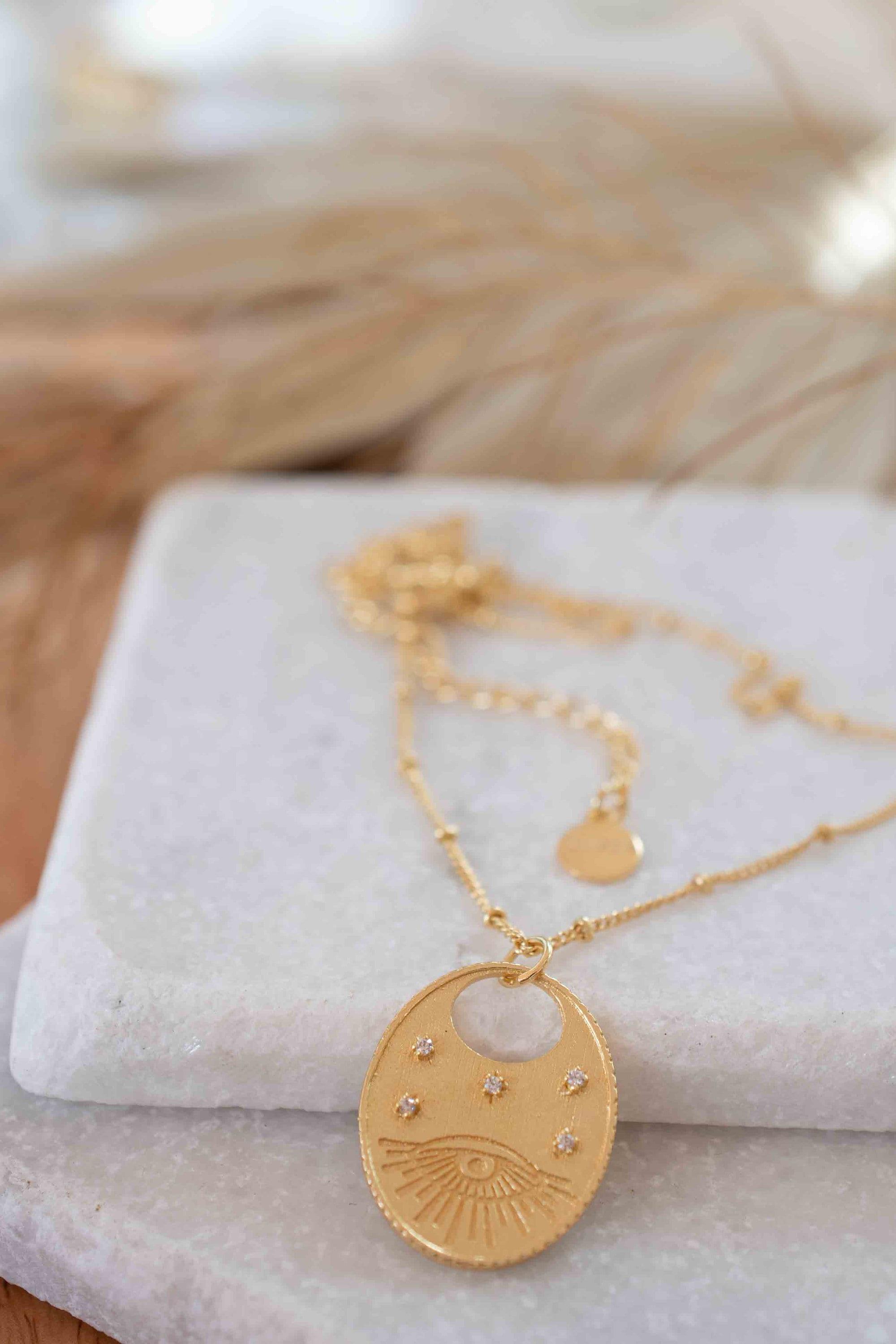 Evil Eye Necklace Gold Plated 18k ~ Cubic Zirconia or Black Onyx ~ Layered long Necklace  ~ Jewelry ~ Minimalist~ Handmade ~ MN115