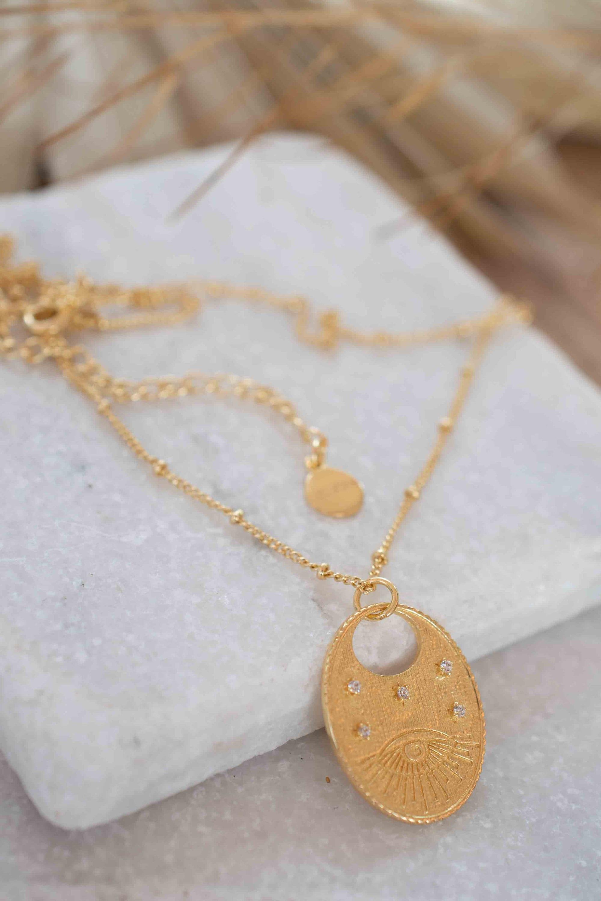 Evil Eye Necklace Gold Plated 18k ~ Cubic Zirconia or Black Onyx ~ Layered long Necklace  ~ Jewelry ~ Minimalist~ Handmade ~ MN115