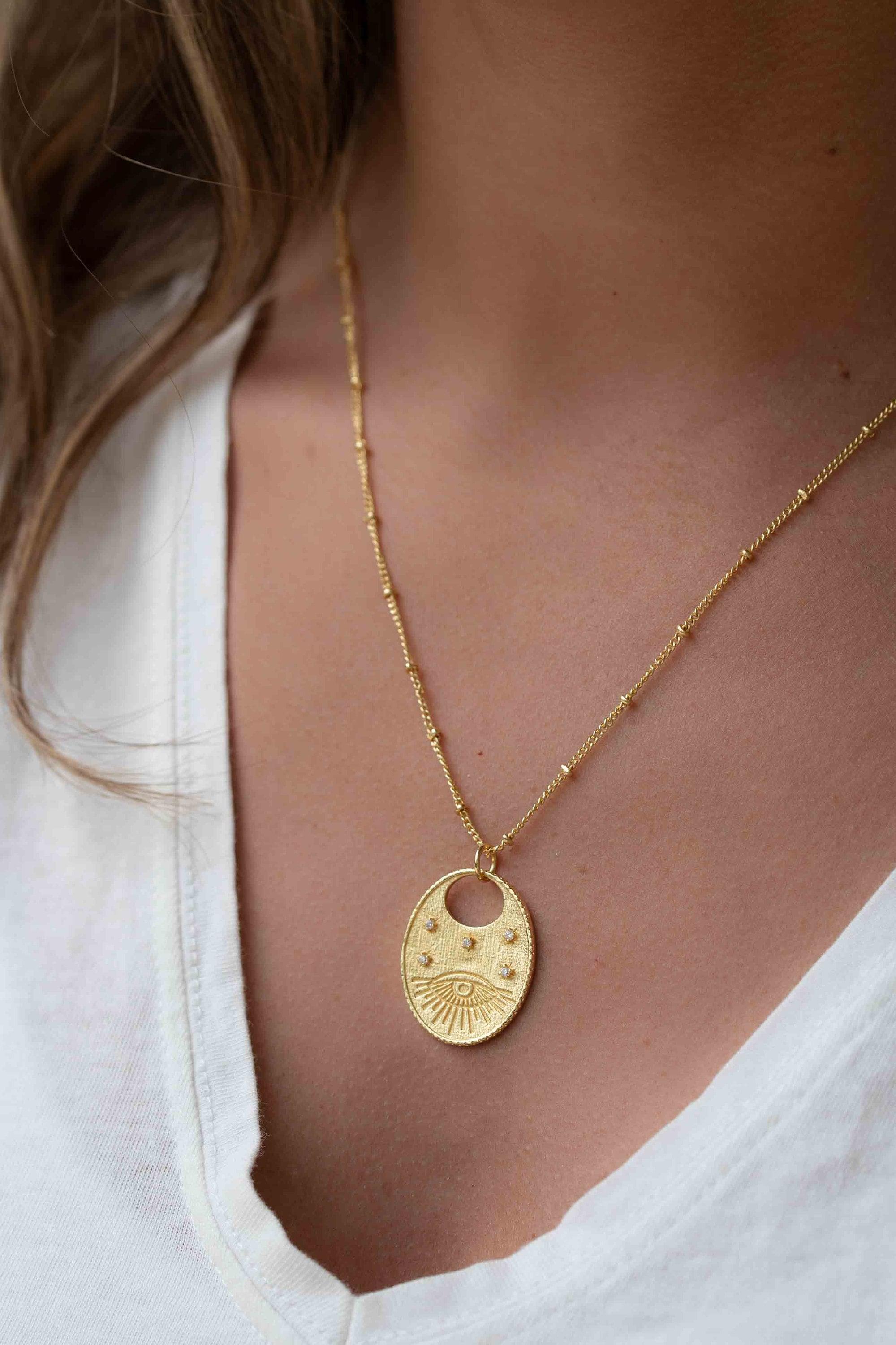 Evil Eye Necklace Gold Plated 18k ~ Cubic Zirconia or Black Onyx ~ Layered long Necklace  ~ Jewelry ~ Minimalist~ Handmade ~ MN115