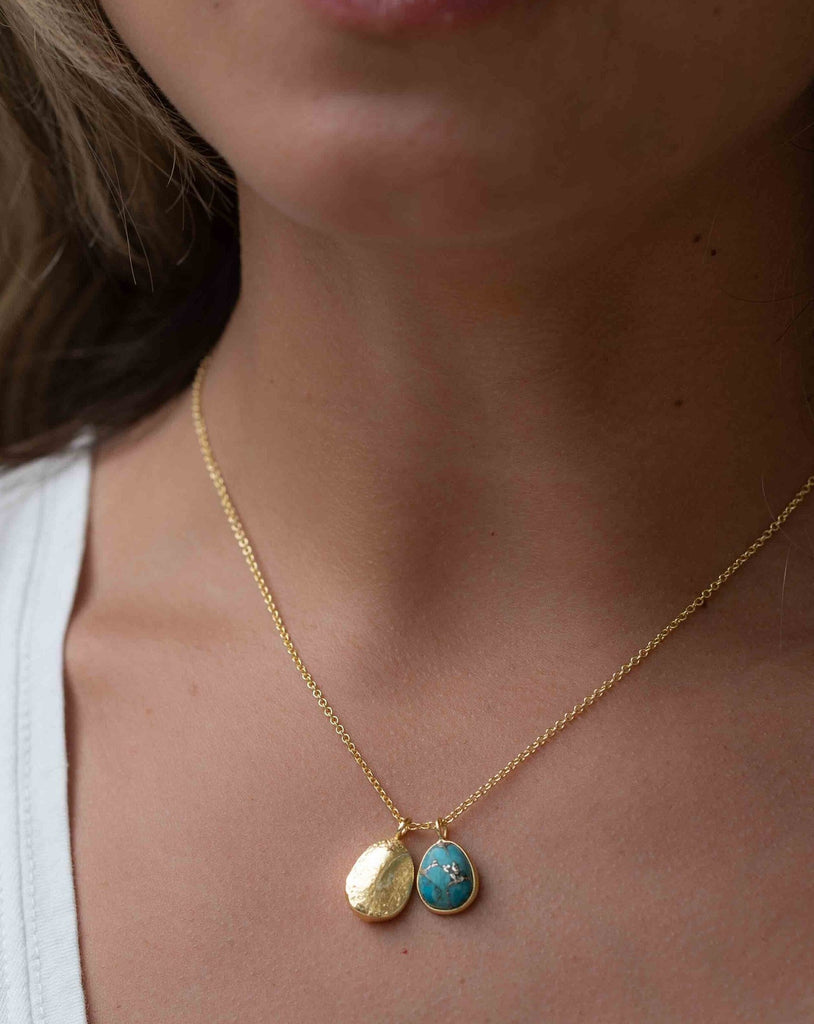 Copper Turquoise, Labradorite or Moonstone Necklace ~ Charm ~ Gold plated 18k ~ Bohemian ~ Nugget ~ MN112