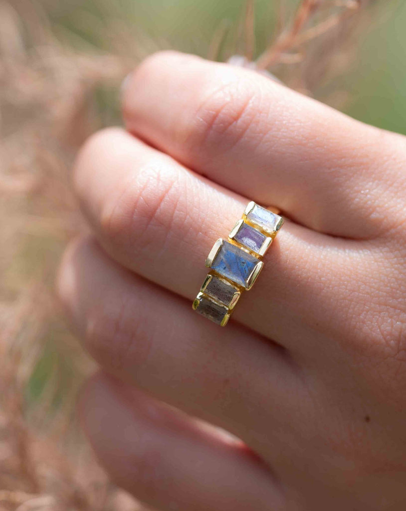 Rainbow Labradorite Ring ~ Rectangular Stone~ Gemstone ~ Natural ~ 18k Gold Plated ~ Jewelry ~ Handmade ~ February Birthstone ~ MR317