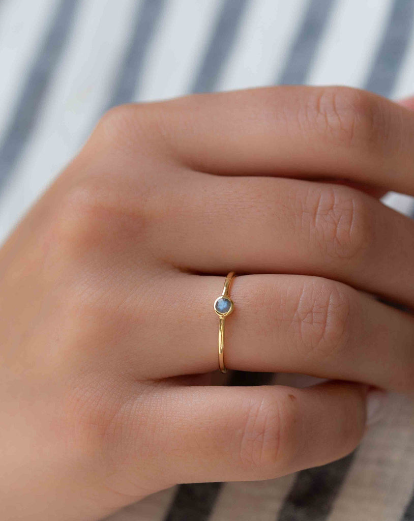 Rainbow Labradorite Ring~ Gemstone ~ Round~ Stackable~  Natural ~ 18k Gold Plated ~ Jewelry ~ Handmade~February Birthstone ~MR329