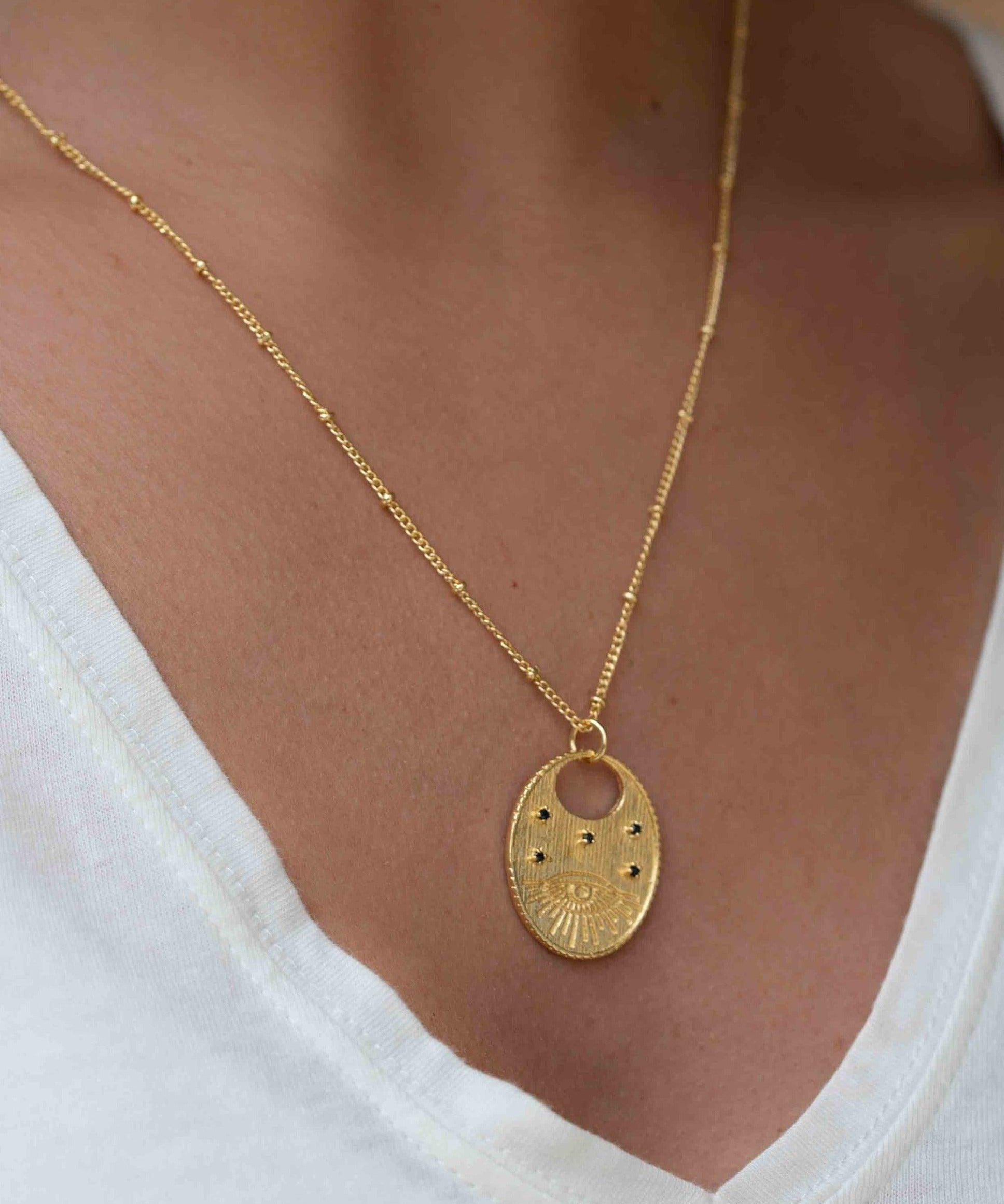 Evil Eye Necklace Gold Plated 18k ~ Cubic Zirconia or Black Onyx ~ Layered long Necklace  ~ Jewelry ~ Minimalist~ Handmade ~ MN115