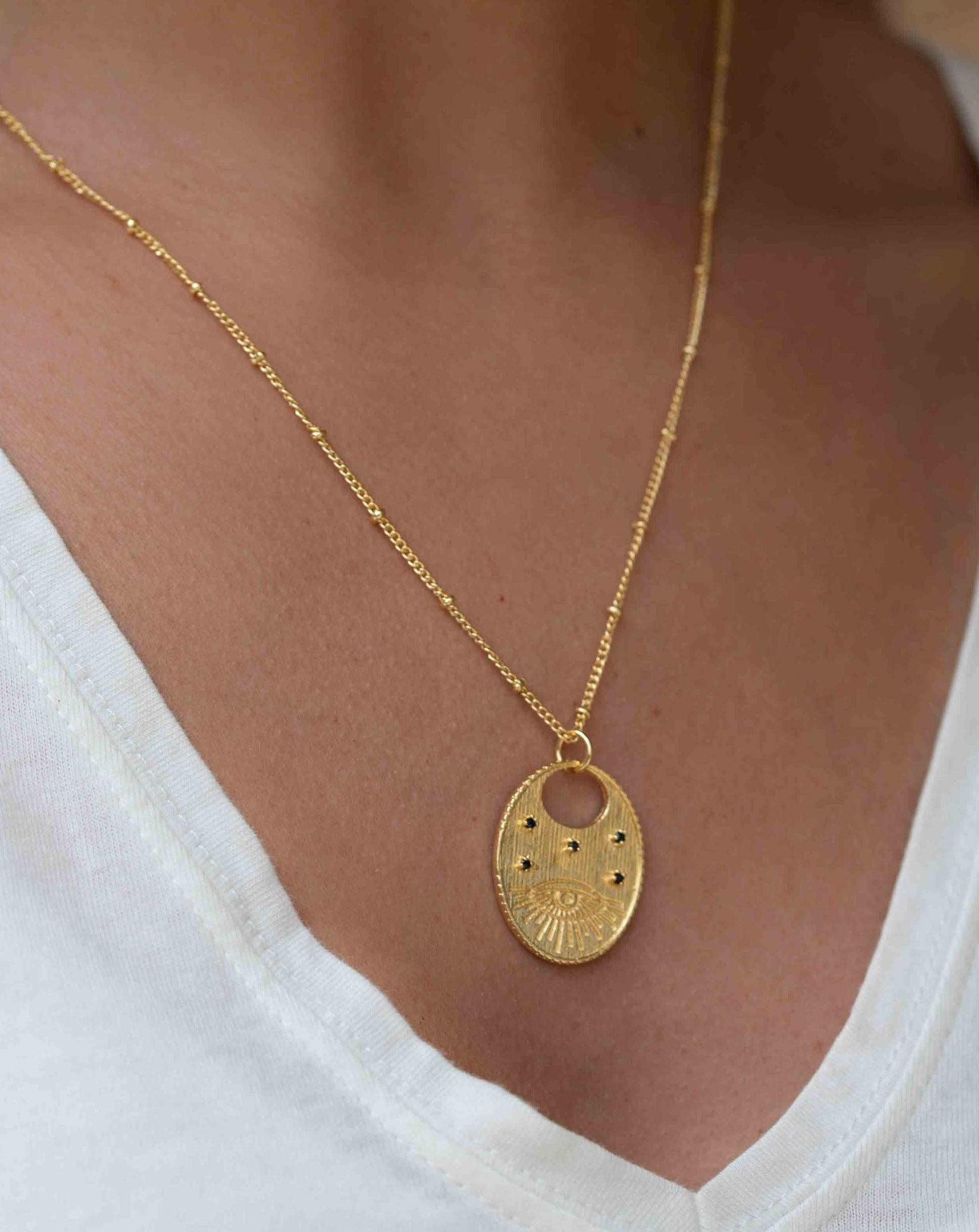 Evil Eye Necklace Gold Plated 18k ~ Cubic Zirconia or Black Onyx ~ Layered long Necklace  ~ Jewelry ~ Minimalist~ Handmade ~ MN115