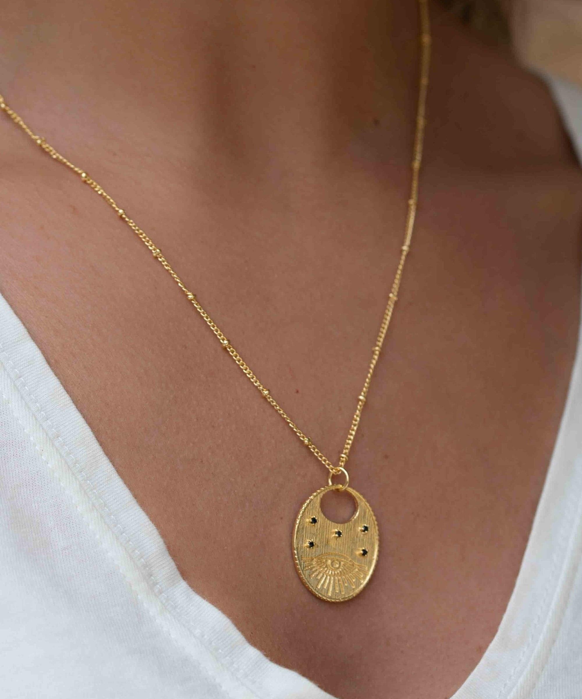 Evil Eye Necklace Gold Plated 18k ~ Cubic Zirconia or Black Onyx ~ Layered long Necklace  ~ Jewelry ~ Minimalist~ Handmade ~ MN115