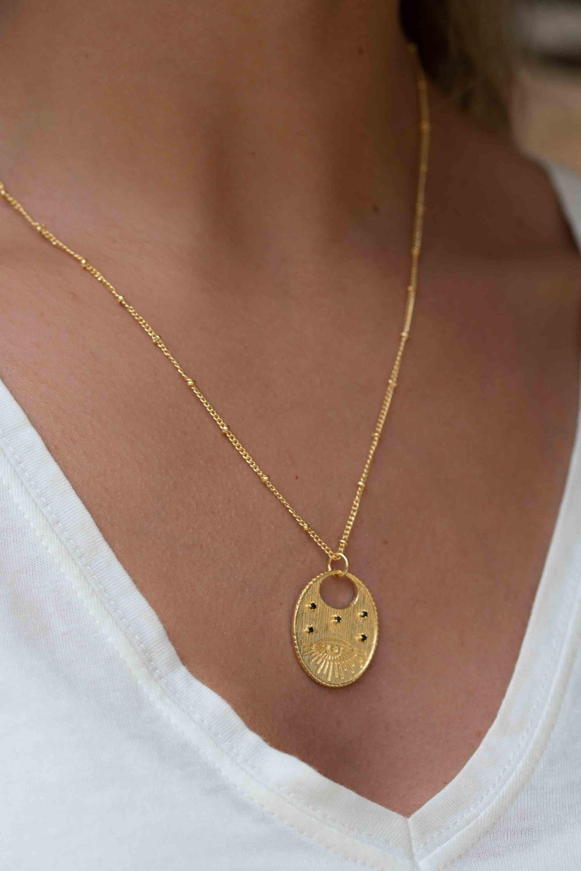 Evil Eye Necklace Gold Plated 18k ~ Cubic Zirconia or Black Onyx ~ Layered long Necklace  ~ Jewelry ~ Minimalist~ Handmade ~ MN115