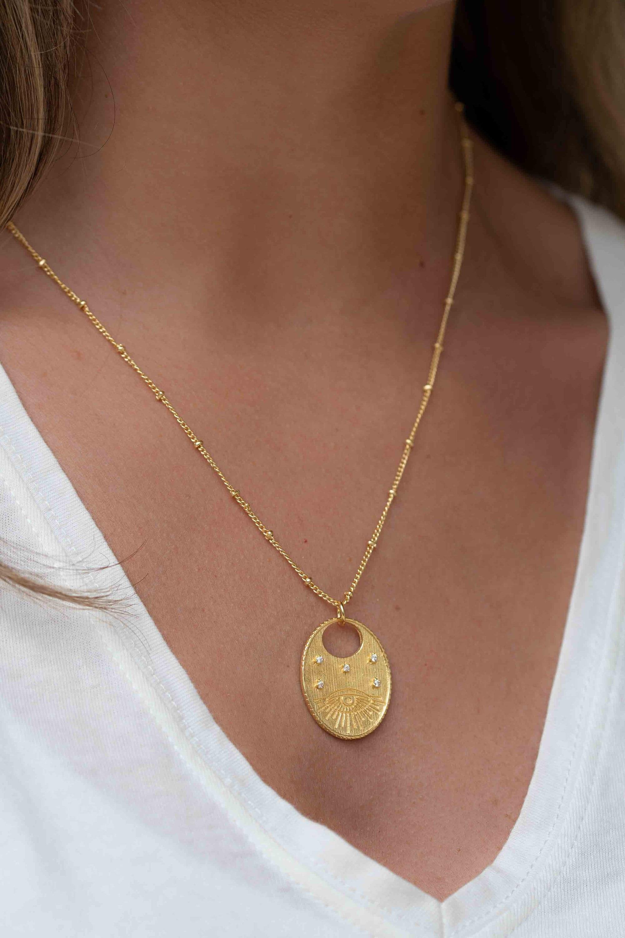 Evil Eye Necklace Gold Plated 18k ~ Cubic Zirconia or Black Onyx ~ Layered long Necklace  ~ Jewelry ~ Minimalist~ Handmade ~ MN115