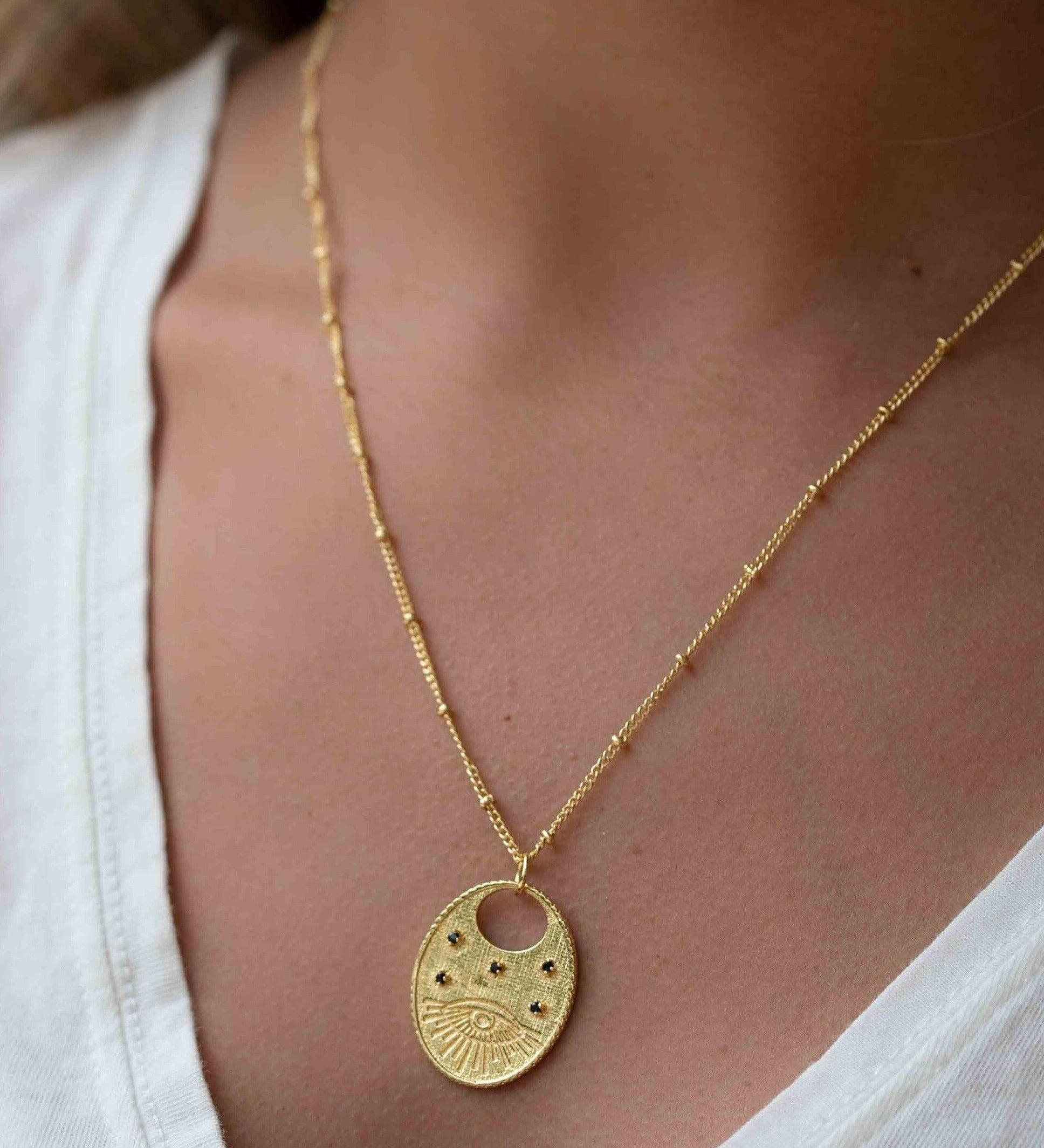 Evil Eye Necklace Gold Plated 18k ~ Cubic Zirconia or Black Onyx ~ Layered long Necklace  ~ Jewelry ~ Minimalist~ Handmade ~ MN115
