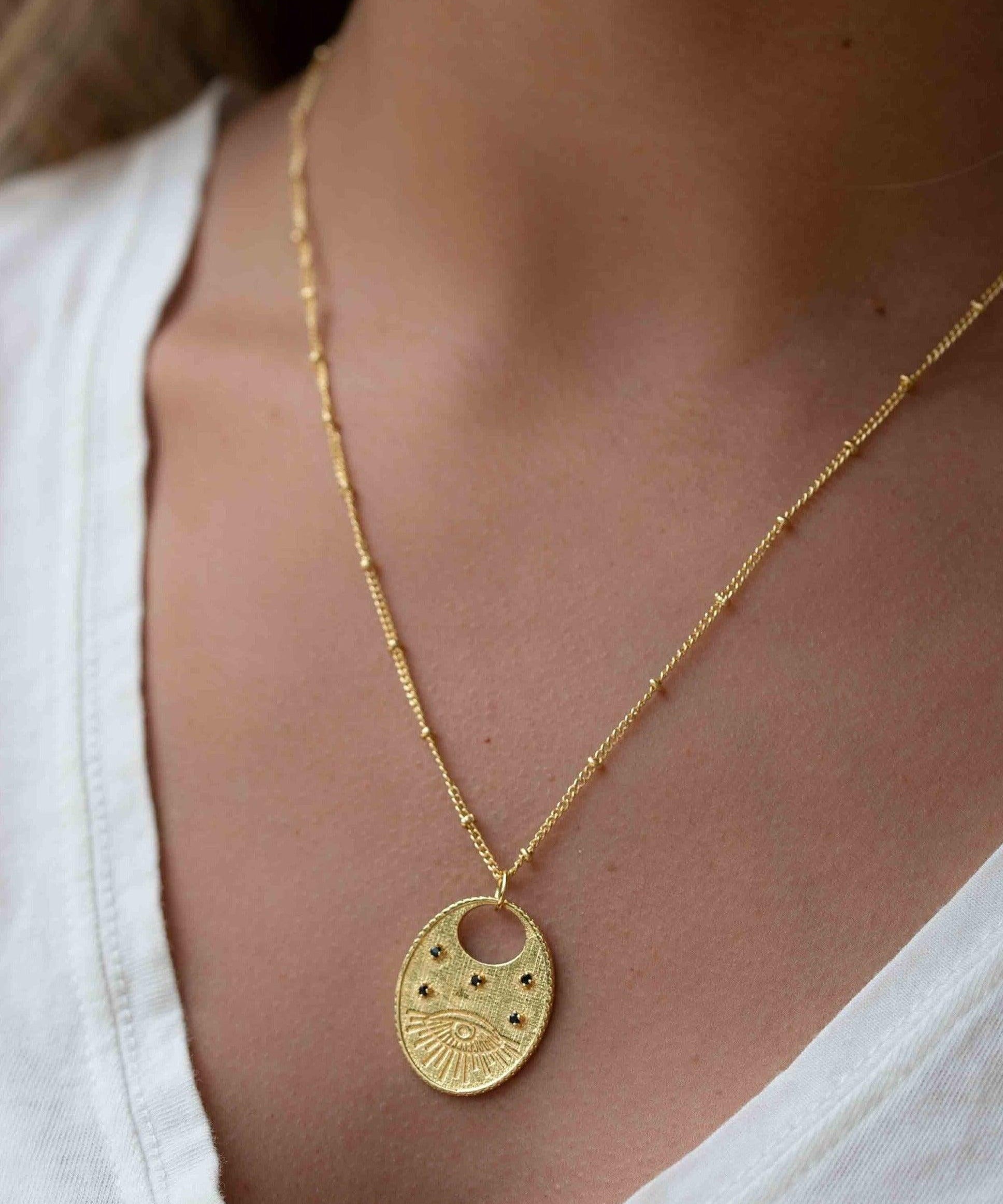 Evil Eye Necklace Gold Plated 18k ~ Cubic Zirconia or Black Onyx ~ Layered long Necklace  ~ Jewelry ~ Minimalist~ Handmade ~ MN115