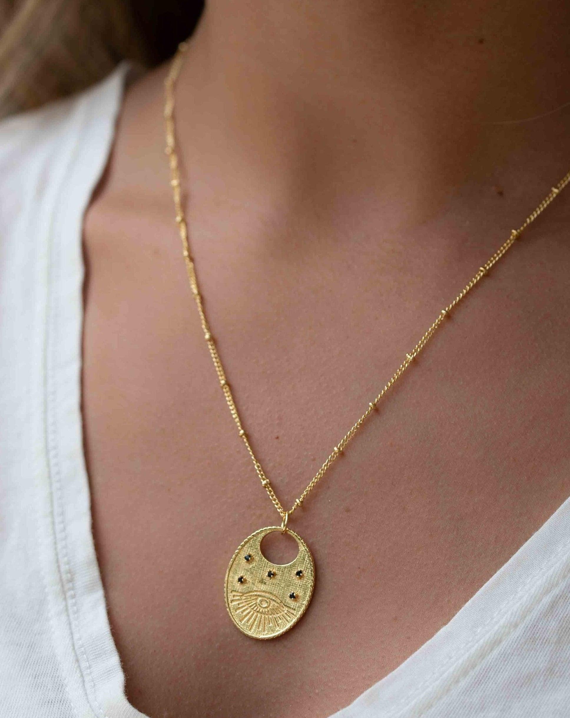 Evil Eye Necklace Gold Plated 18k ~ Cubic Zirconia or Black Onyx ~ Layered long Necklace  ~ Jewelry ~ Minimalist~ Handmade ~ MN115