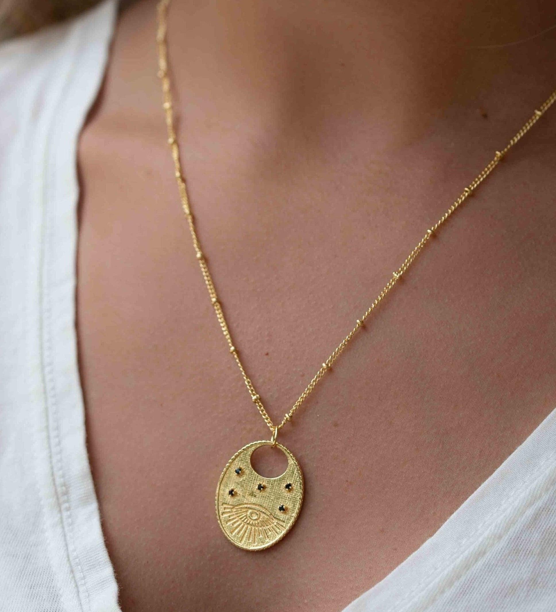 Evil Eye Necklace Gold Plated 18k ~ Cubic Zirconia or Black Onyx ~ Layered long Necklace  ~ Jewelry ~ Minimalist~ Handmade ~ MN115