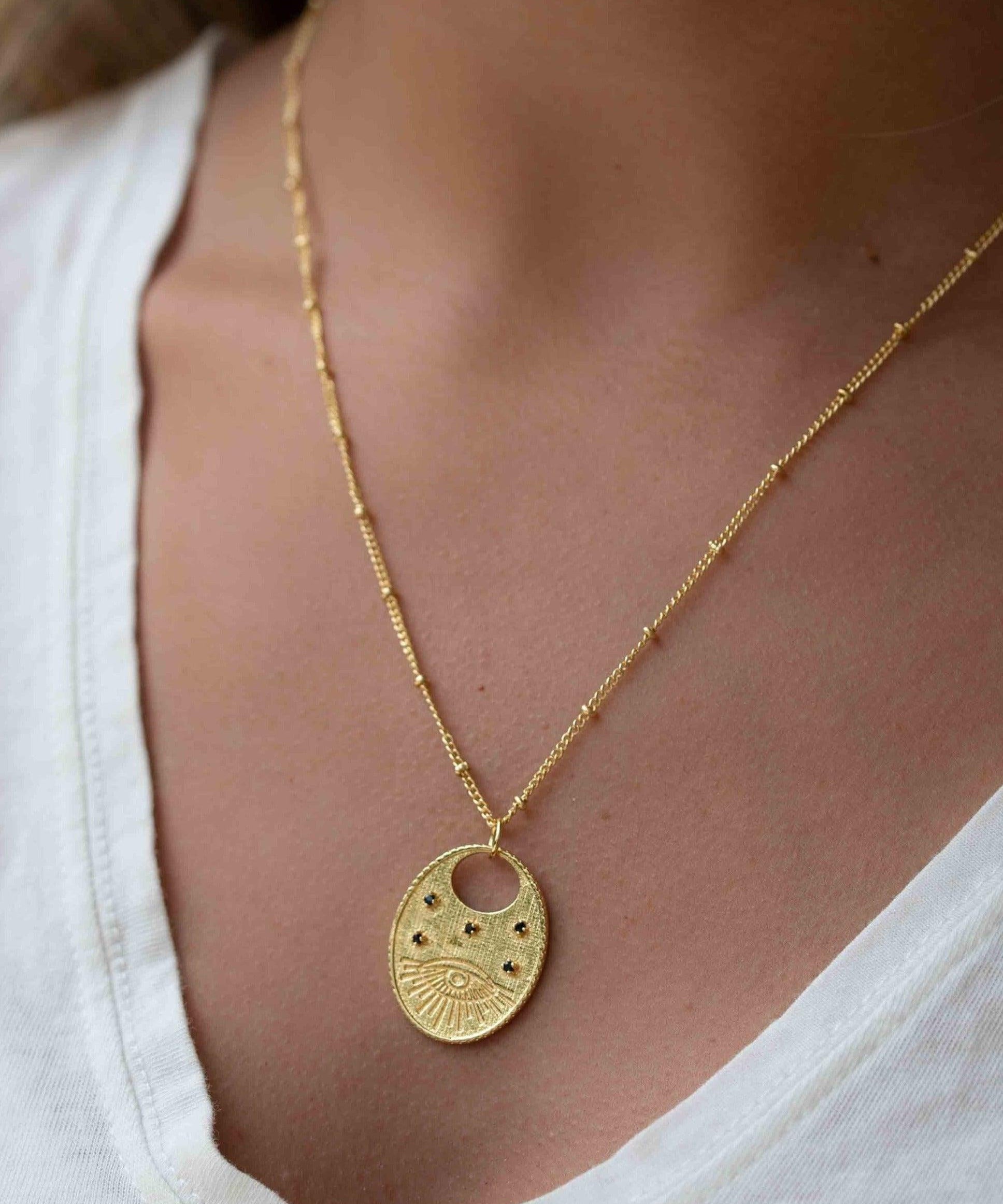 Evil Eye Necklace Gold Plated 18k ~ Cubic Zirconia or Black Onyx ~ Layered long Necklace  ~ Jewelry ~ Minimalist~ Handmade ~ MN115