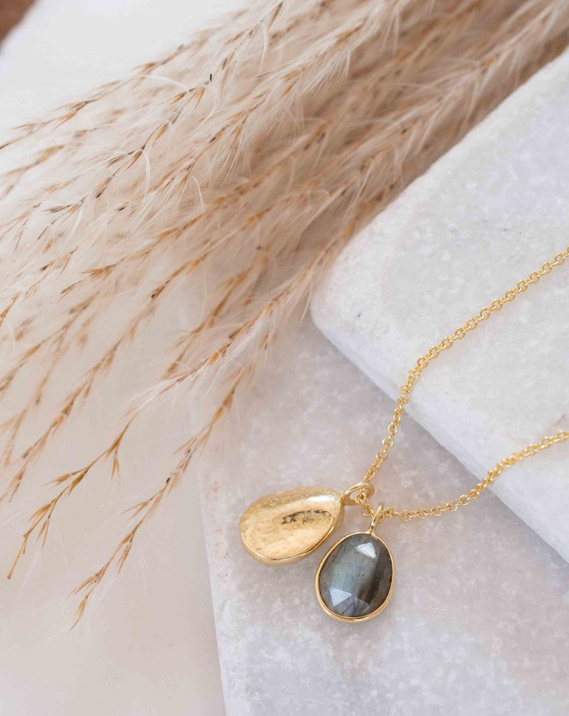 Labradorite, Copper Turquoise or Moonstone Necklace ~ Charm ~ Gold plated 18k ~ Bohemian ~ Nugget ~ MN114