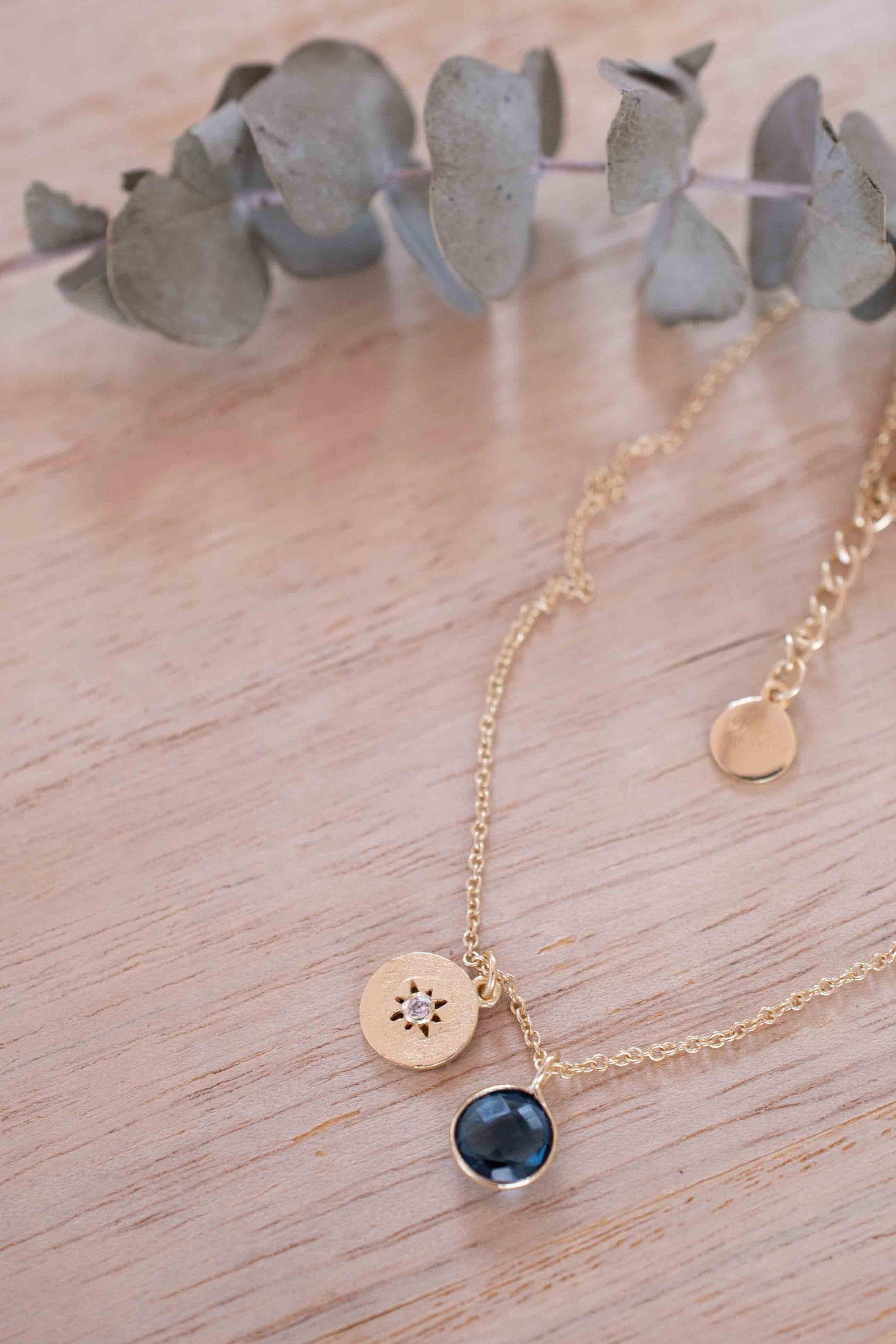 Iolite hydro, Aqua Chalcedony or Labradorite & CZ Necklace ~ Gold Plated 18k ~ Jewelry Minimalist~ Handmade~ Thin Chain~ Delicate~ MN125