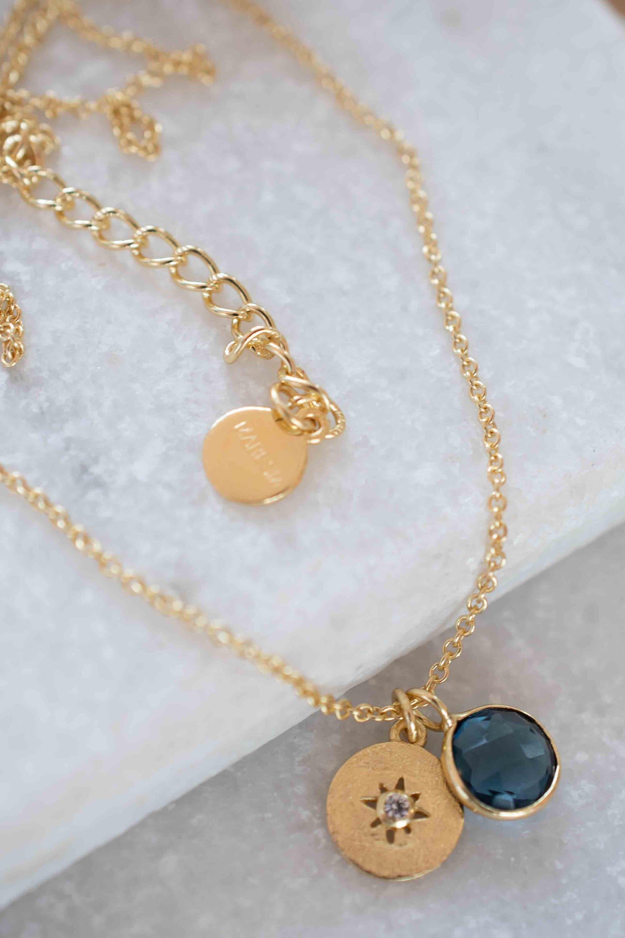 Iolite hydro, Aqua Chalcedony or Labradorite & CZ Necklace ~ Gold Plated 18k ~ Jewelry Minimalist~ Handmade~ Thin Chain~ Delicate~ MN125