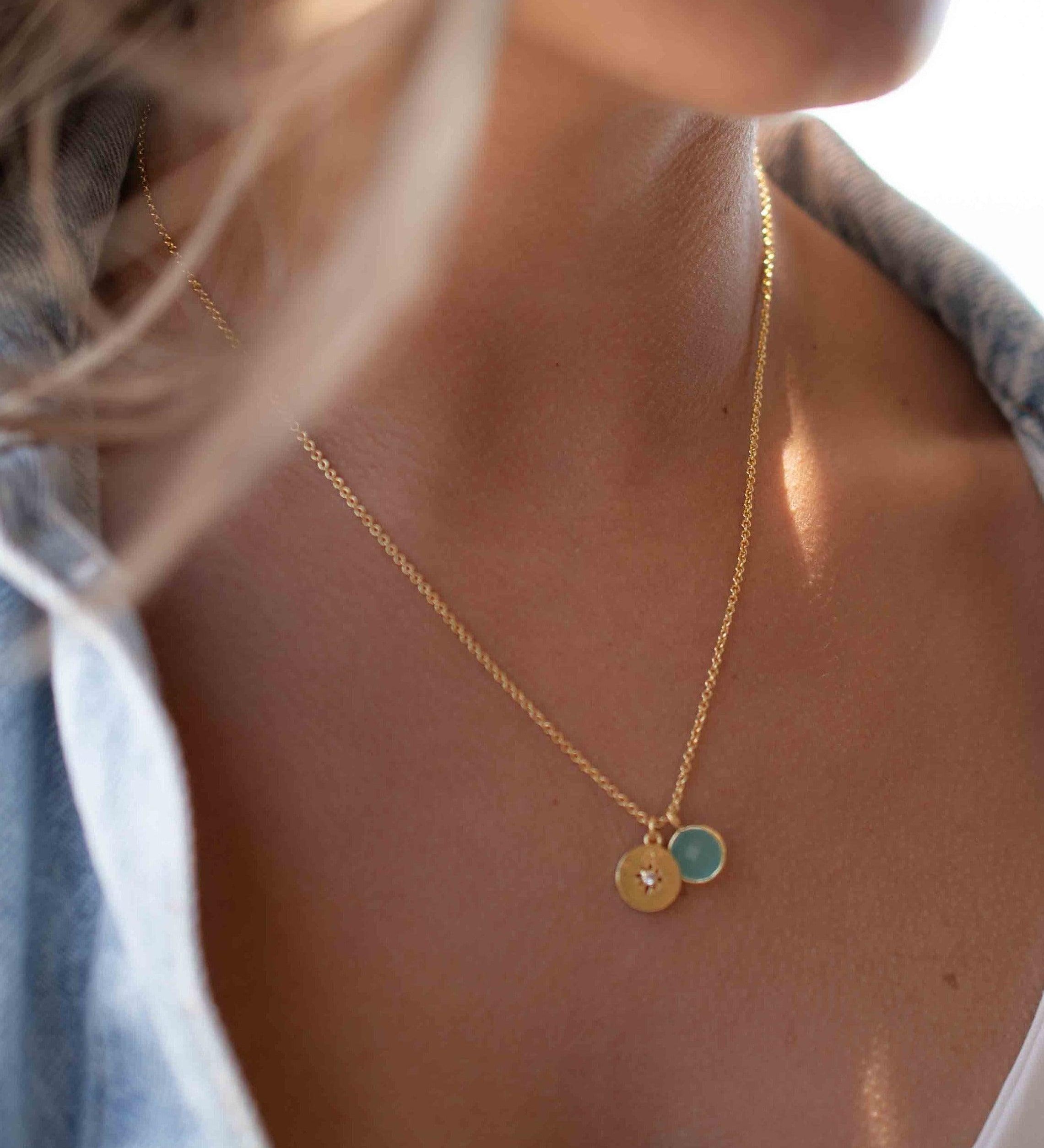 Iolite hydro, Aqua Chalcedony or Labradorite & CZ Necklace ~ Gold Plated 18k ~ Jewelry Minimalist~ Handmade~ Thin Chain~ Delicate~ MN125