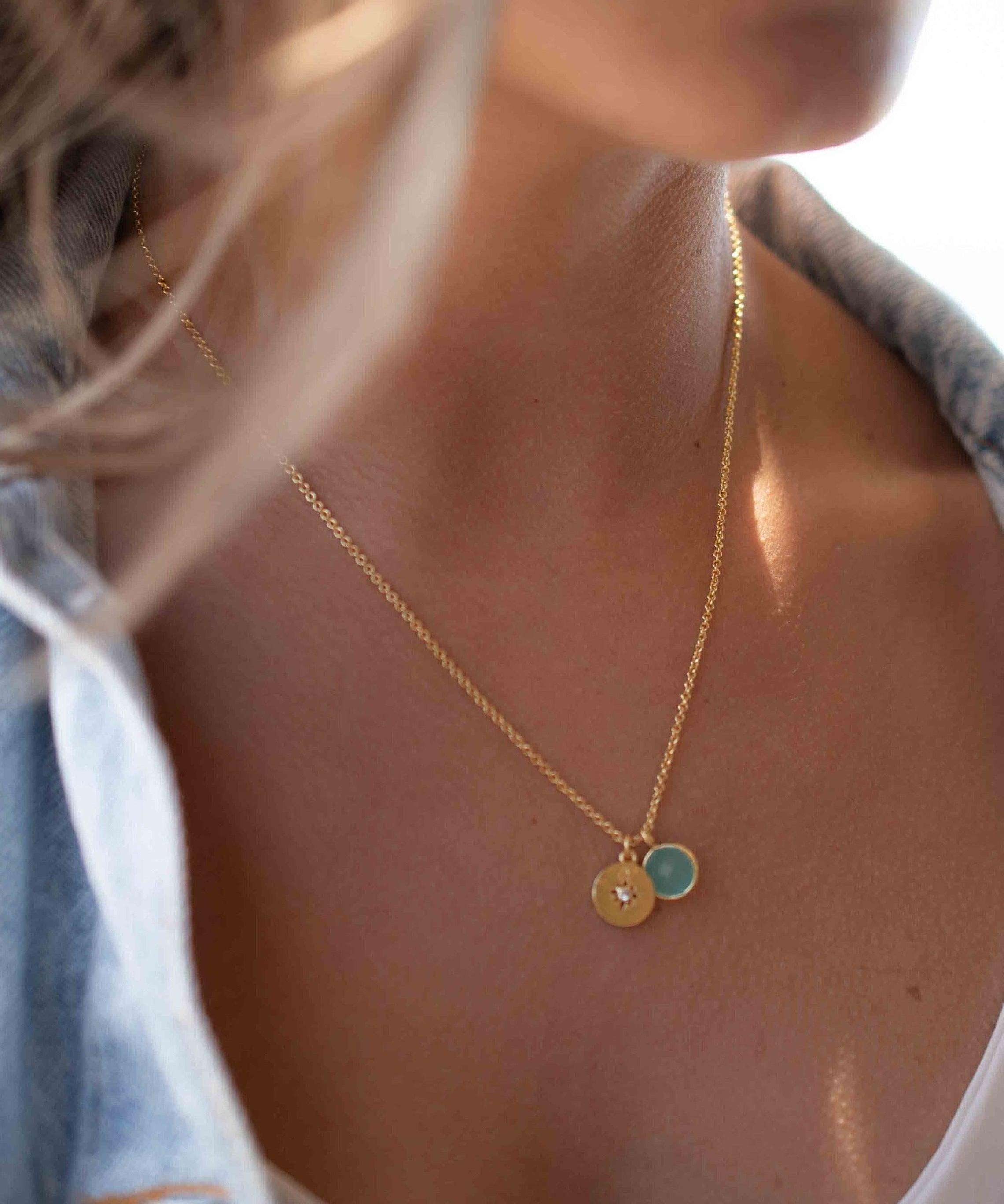 Iolite hydro, Aqua Chalcedony or Labradorite & CZ Necklace ~ Gold Plated 18k ~ Jewelry Minimalist~ Handmade~ Thin Chain~ Delicate~ MN125