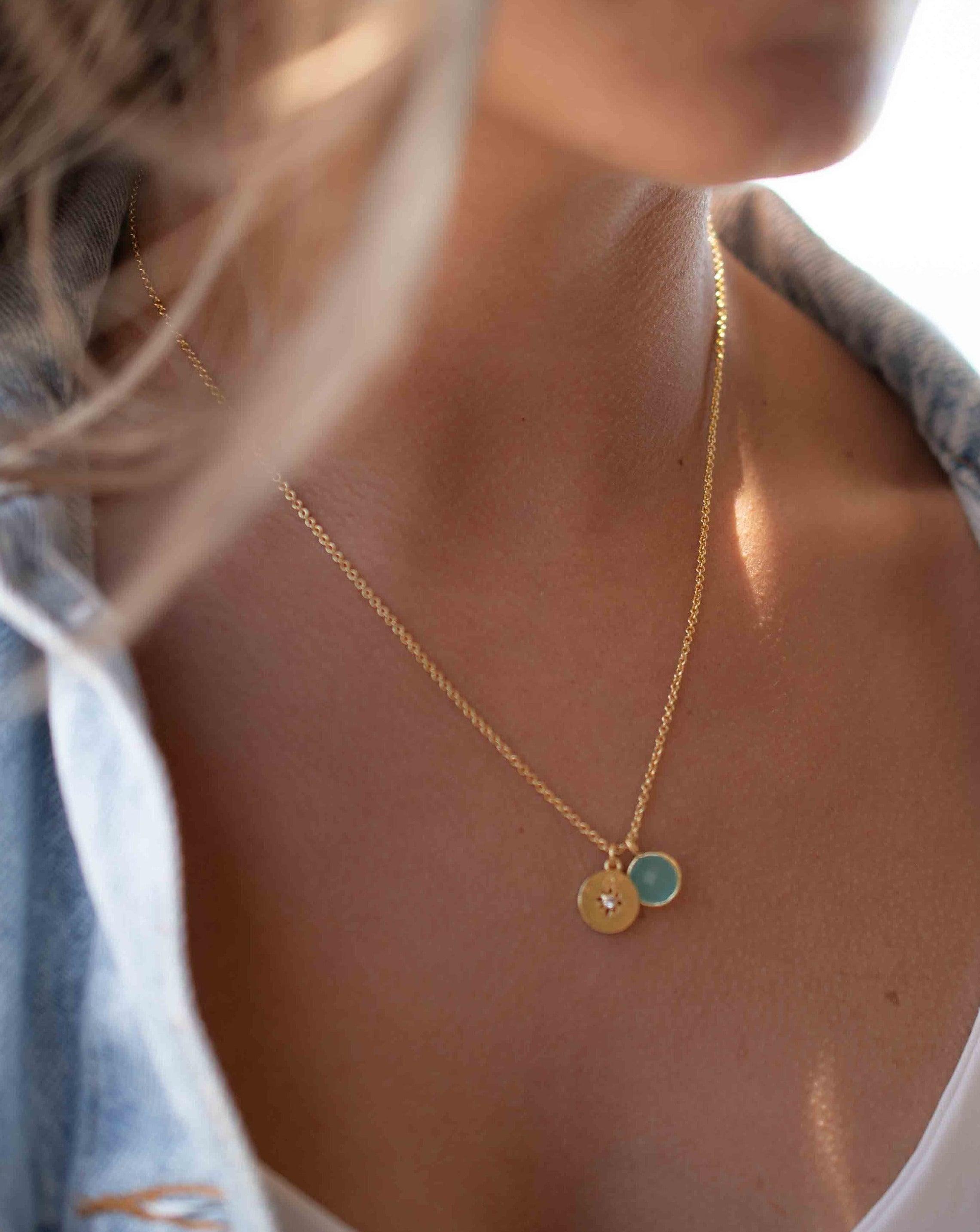 Iolite hydro, Aqua Chalcedony or Labradorite & CZ Necklace ~ Gold Plated 18k ~ Jewelry Minimalist~ Handmade~ Thin Chain~ Delicate~ MN125
