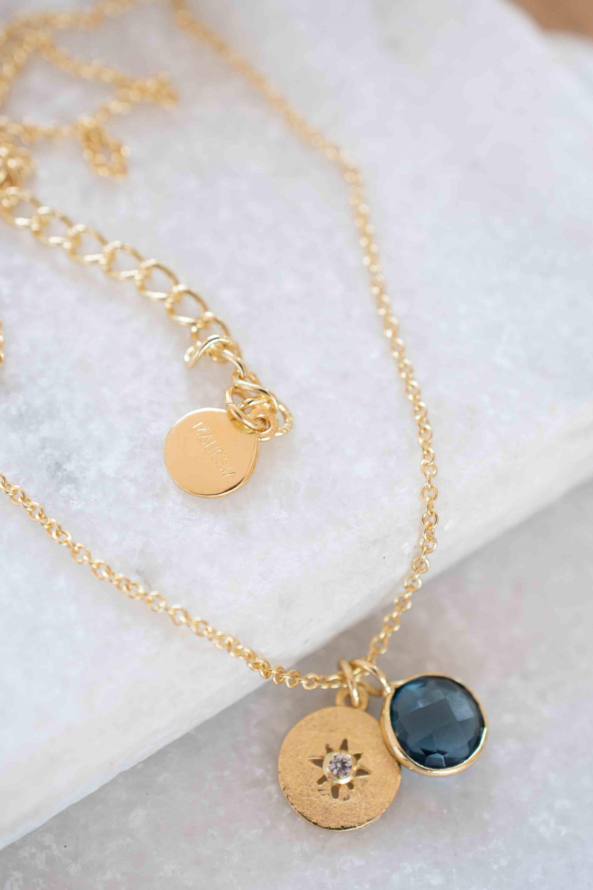 Iolite hydro, Aqua Chalcedony or Labradorite & CZ Necklace ~ Gold Plated 18k ~ Jewelry Minimalist~ Handmade~ Thin Chain~ Delicate~ MN125