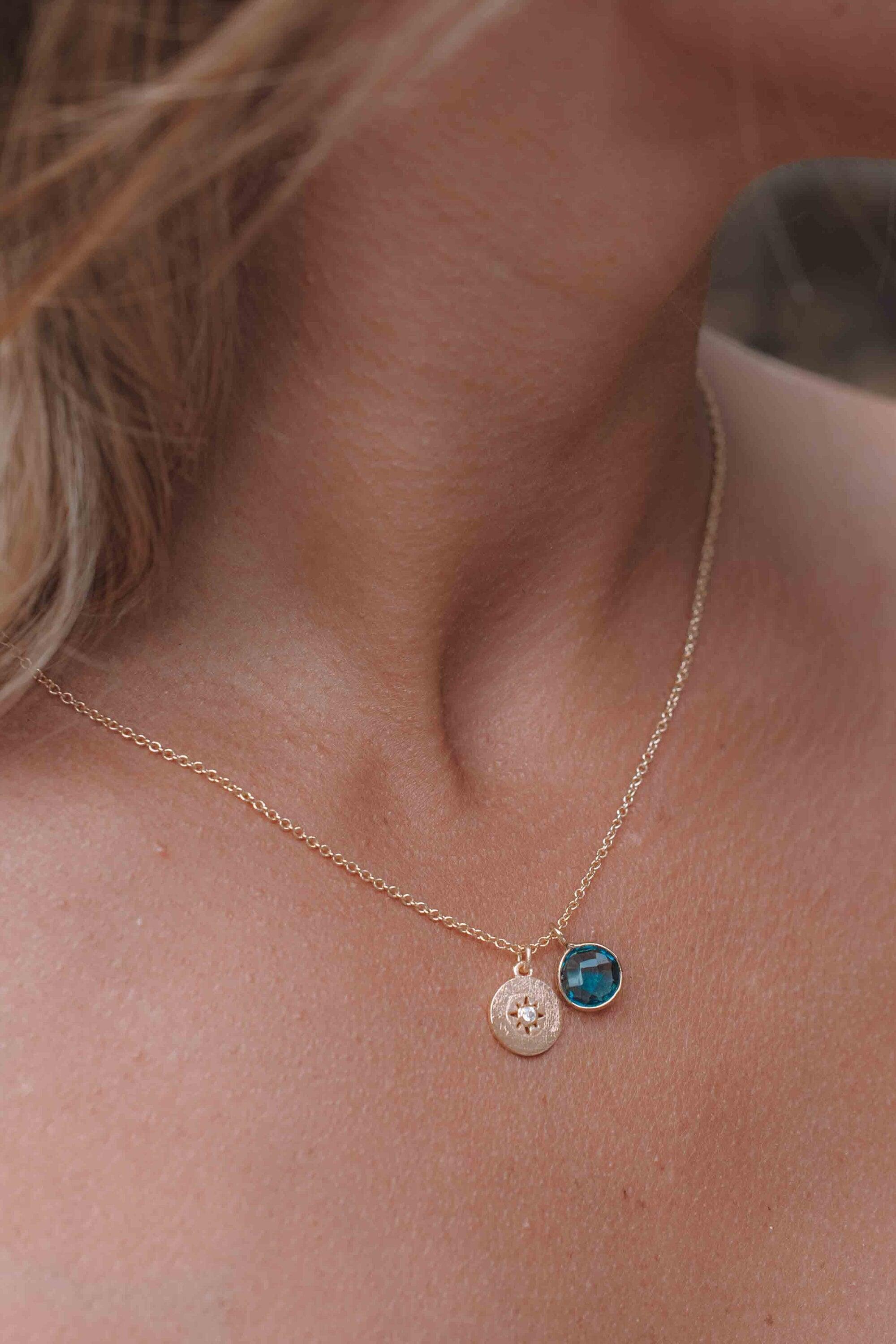 Iolite hydro, Aqua Chalcedony or Labradorite & CZ Necklace ~ Gold Plated 18k ~ Jewelry Minimalist~ Handmade~ Thin Chain~ Delicate~ MN125