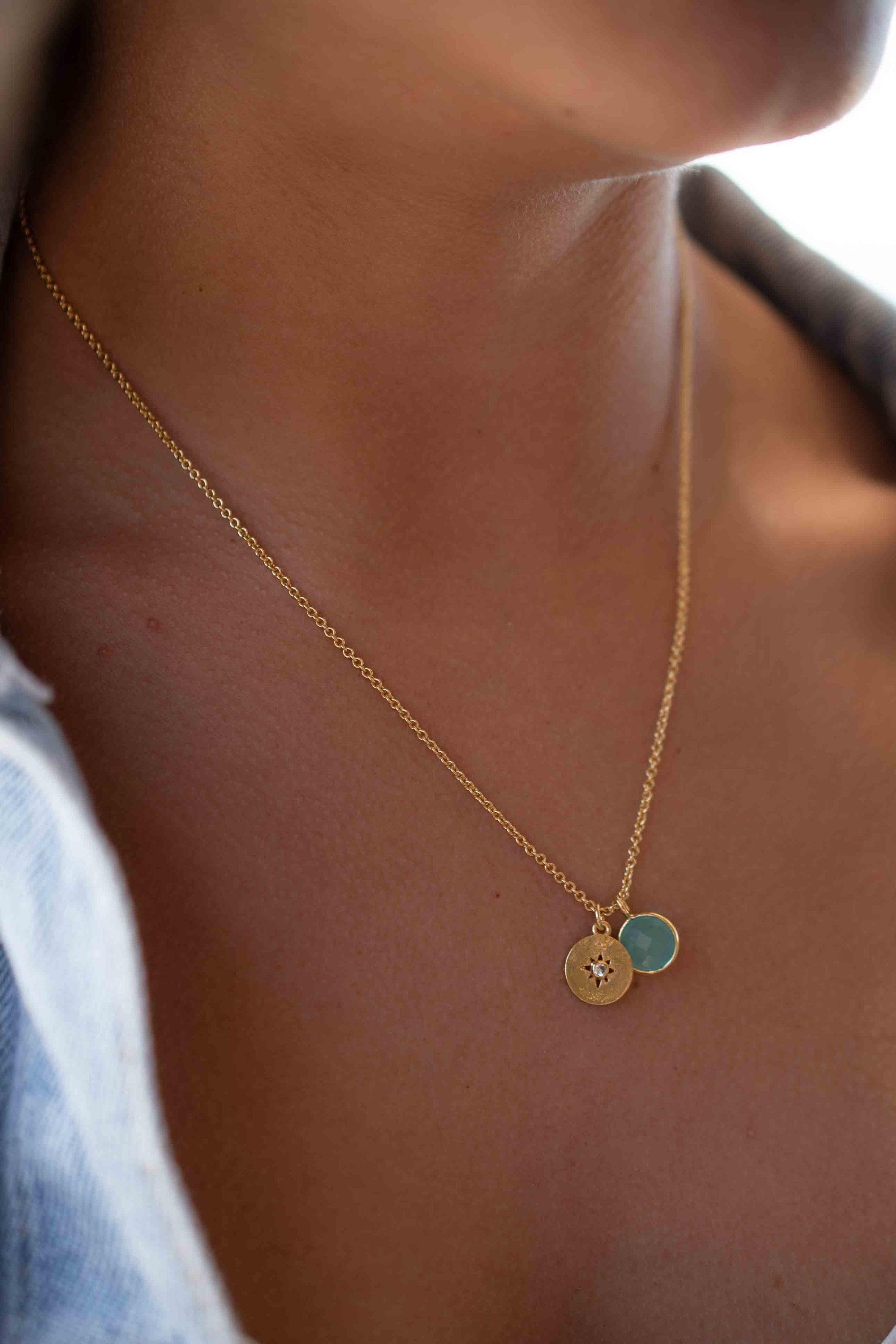 Iolite hydro, Aqua Chalcedony or Labradorite & CZ Necklace ~ Gold Plated 18k ~ Jewelry Minimalist~ Handmade~ Thin Chain~ Delicate~ MN125