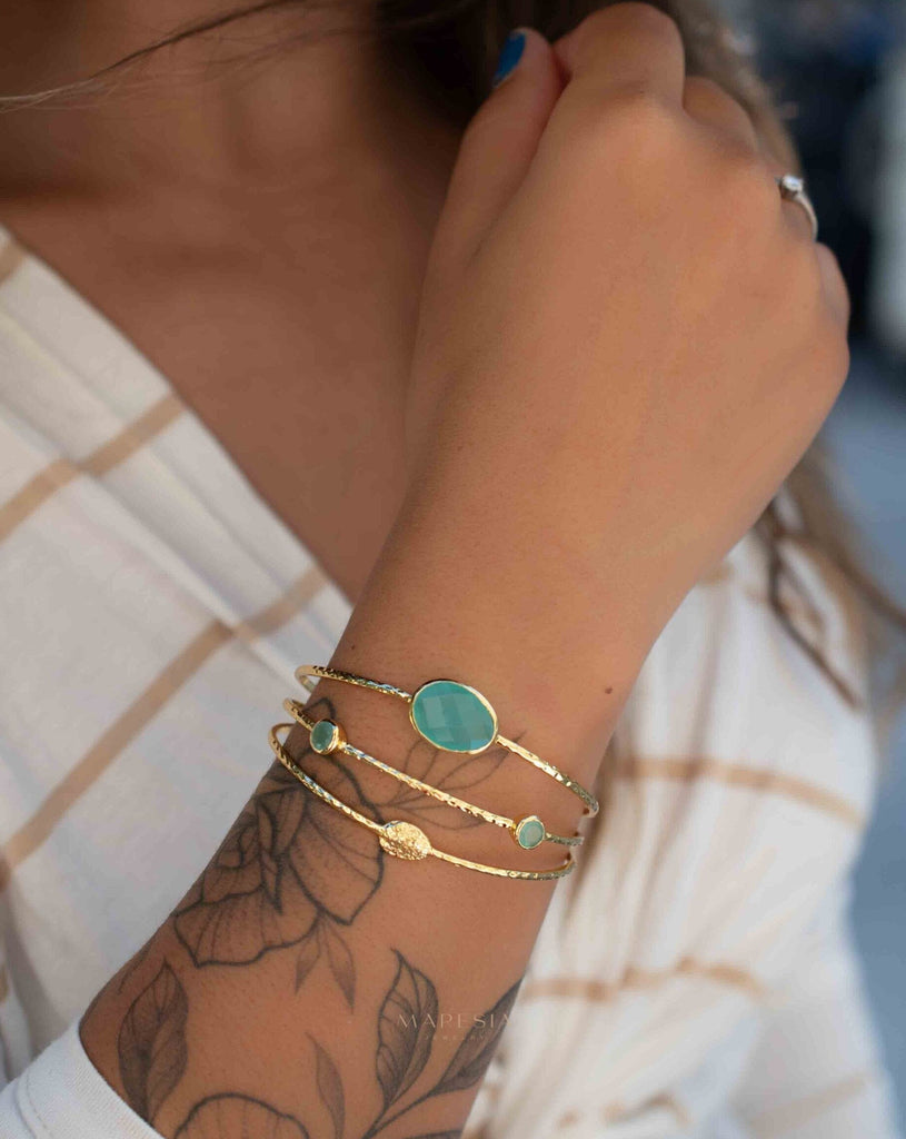Aqua Chalcedony Adjustable Bracelet ~ Gold Plated 18k ~ Handmade ~Statement Hippie ~Bohemian ~Jewelry ~Gift For Her ~Gemstone ~Body MB055