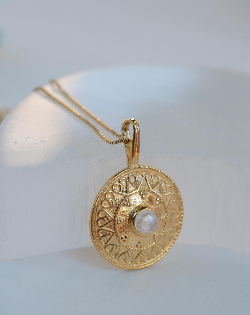 Moonstone Round Pendant ~ Gold Plated over Sterling Silver ~ Necklace ~ minimalist ~ Delicate ~ Everyday Jewelry ~MN145