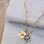 Iolite hydro, Aqua Chalcedony or Labradorite & CZ Necklace ~ Gold Plated 18k ~ Jewelry Minimalist~ Handmade~ Thin Chain~ Delicate~ MN125