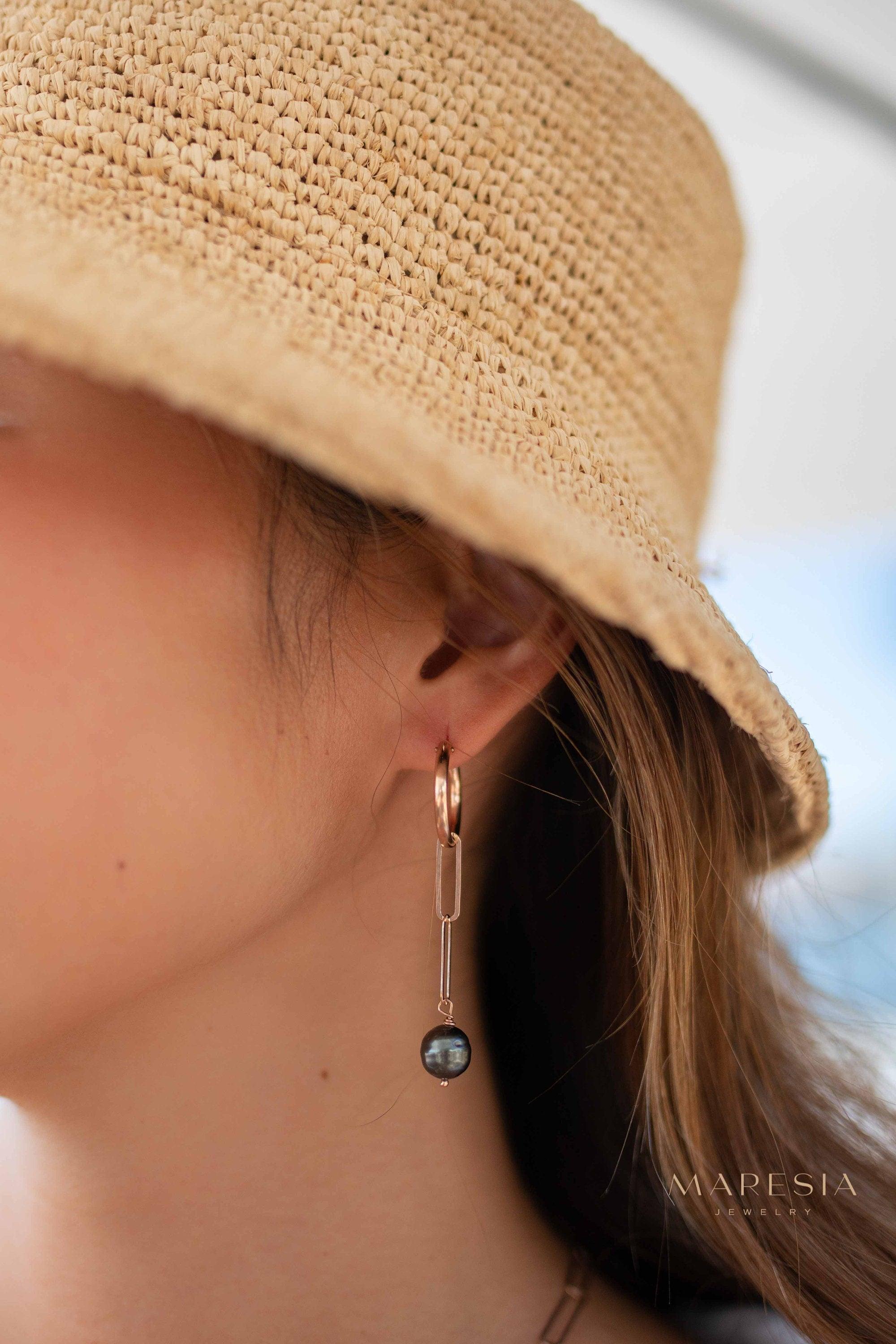 Tahitian Pearl Earrings ~ 14k Gold Filled, Rose Gold Filled or Sterling Silver 925 ~ Hoop ~ Jewelry ~ Natural ~ Organic ~ Everyday ~ ME220