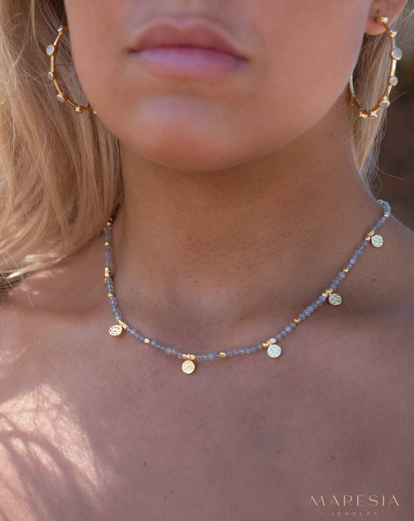 Labradorite Necklace ~ Gold Plated 18k ~Choker ~ Jewelry ~ Gift For Her ~ Minimalist~ Handmade~ Thin Chain~ Delicate ~Layered ~ MN140