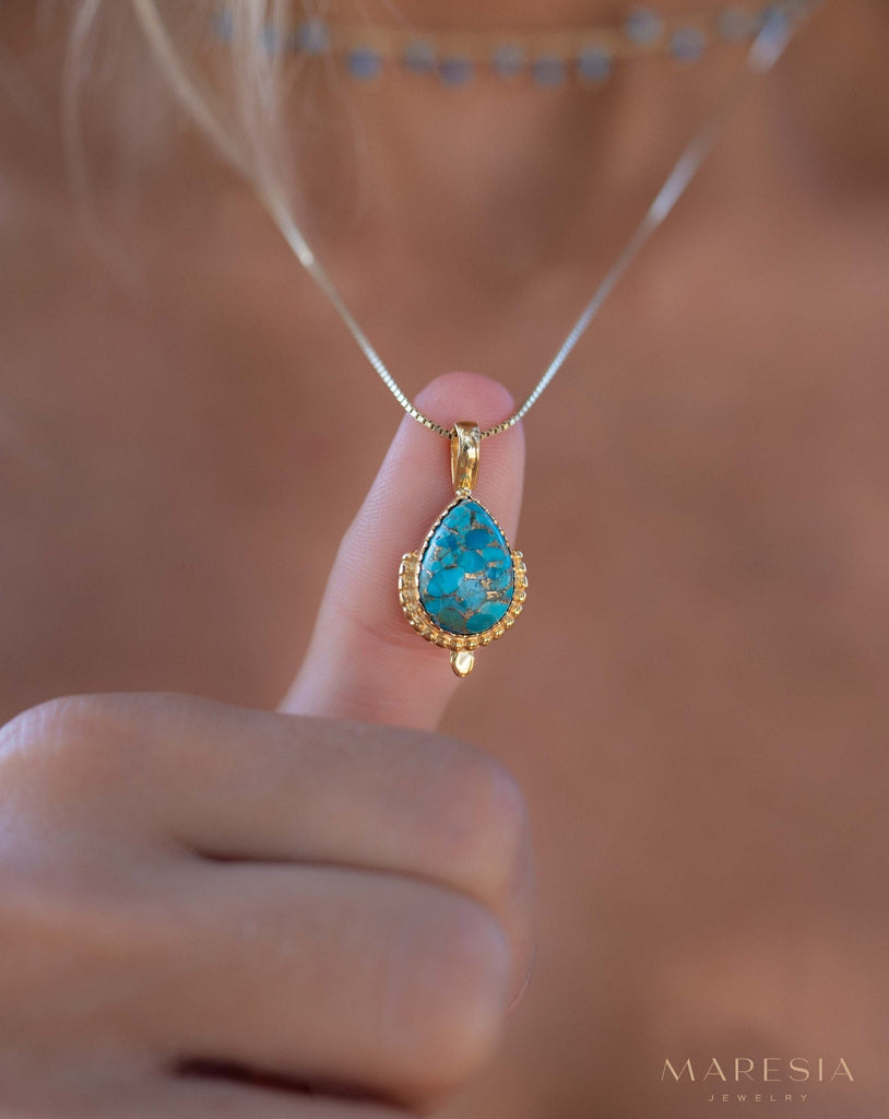 Copper Turquoise Pendant ~ Gold Plated over Sterling Silver ~ Necklace ~ minimalist ~ Delicate ~ Everyday Jewelry ~MN143