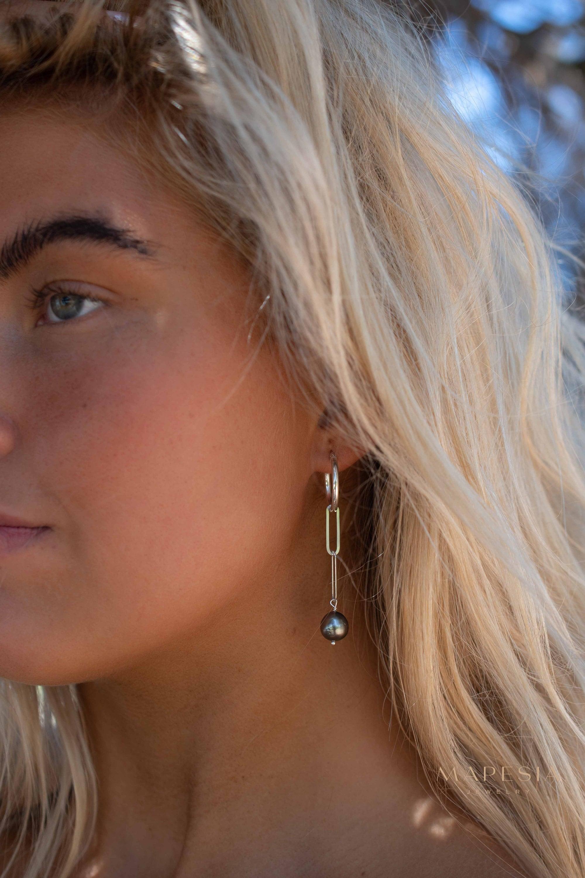Tahitian Pearl Earrings ~ 14k Gold Filled, Rose Gold Filled or Sterling Silver 925 ~ Hoop ~ Jewelry ~ Natural ~ Organic ~ Everyday ~ ME220