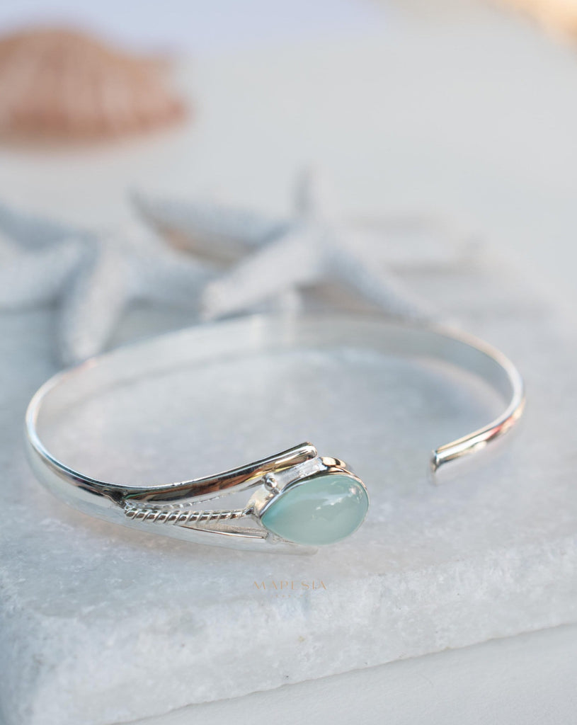 Aqua Chalcedony Adjustable Bracelet ~ Sterling Silver 925 ~ Handmade ~ Statement ~Jewelry~ Minimalist ~ Genuine Stone ~ MB059