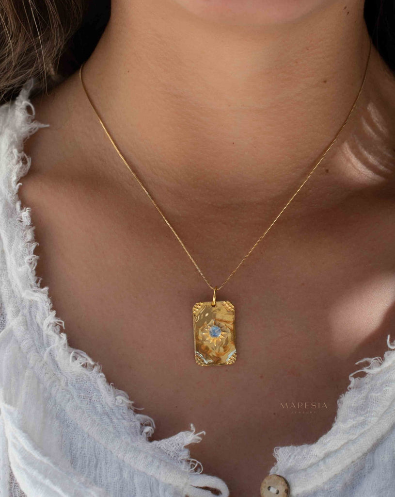 Moonstone, Larimar or Turquoise Necklace ~ Pendant ~ Gold Plated ~ Minimalist ~ Boho ~MN146