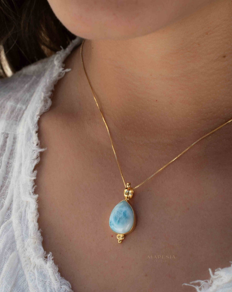 Larimar Pendant ~ Gold Plated over Sterling Silver ~ Necklace ~ minimalist ~ Delicate ~ Everyday Jewelry ~MN144