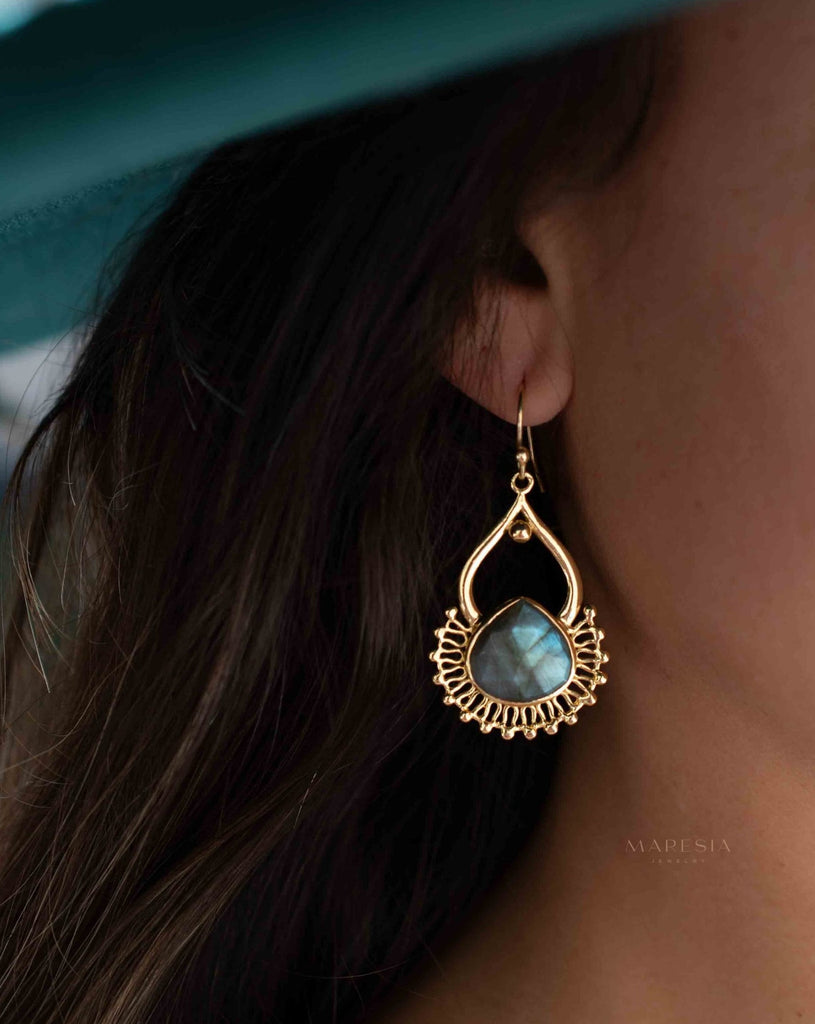 Labradorite 18k Gold Plated Earrings ~ Gemstone ~ Dangle Earrings ~ Boho design~ Handmade ~ Jewelry ~ Gift for her ~ ME186