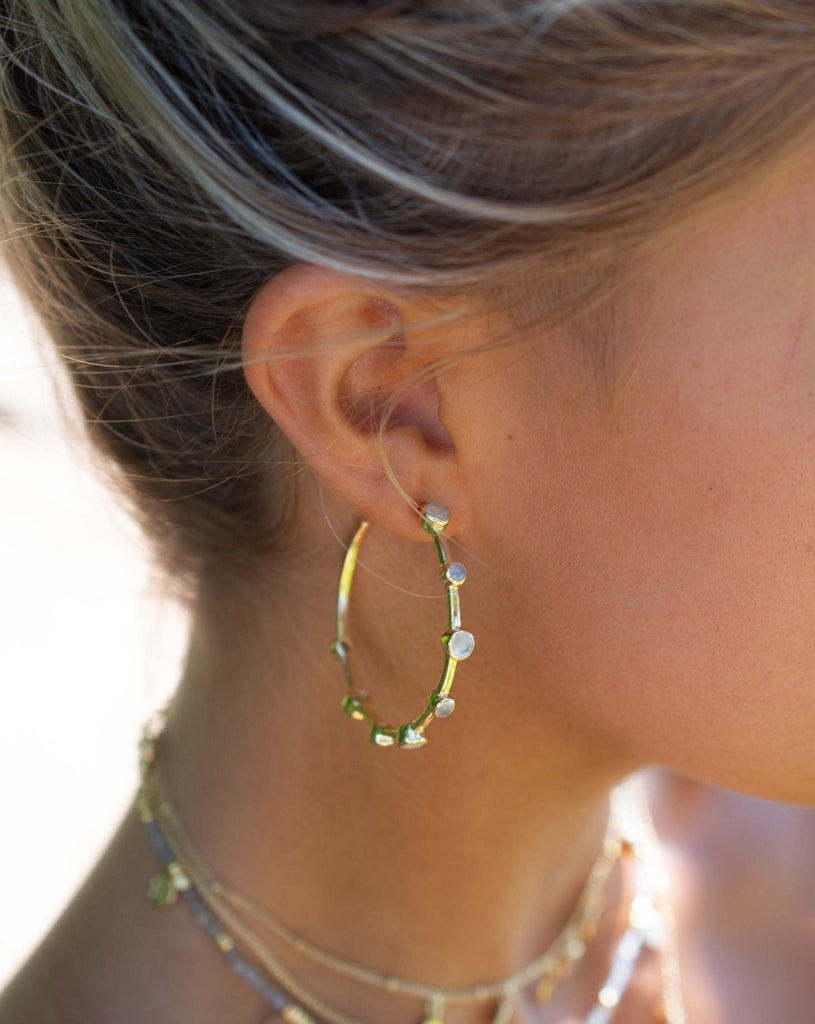 Moonstone Hoop Earrings 18k Gold Plated Earrings ~ Gemstone ~ Post ~Boho design ~ Handmade ~ Jewelry ~ Gift for her ~ ME216