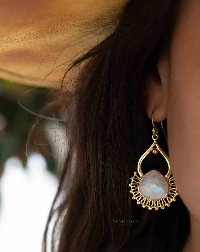 Moonstone 18k Gold Plated Earrings ~ Gemstone ~ Dangle Earrings ~Boho design ~ Handmade ~ Jewelry ~ Gift for her ~ ME185