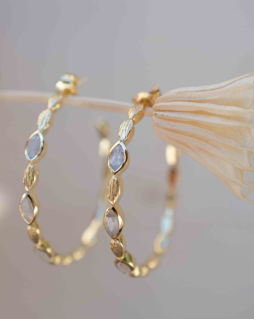 Moonstone Hoop Earrings 18k Gold Plated Earrings ~ Gemstone ~ Post ~Boho design ~ Handmade ~ Jewelry ~ Gift for her ~ ME208