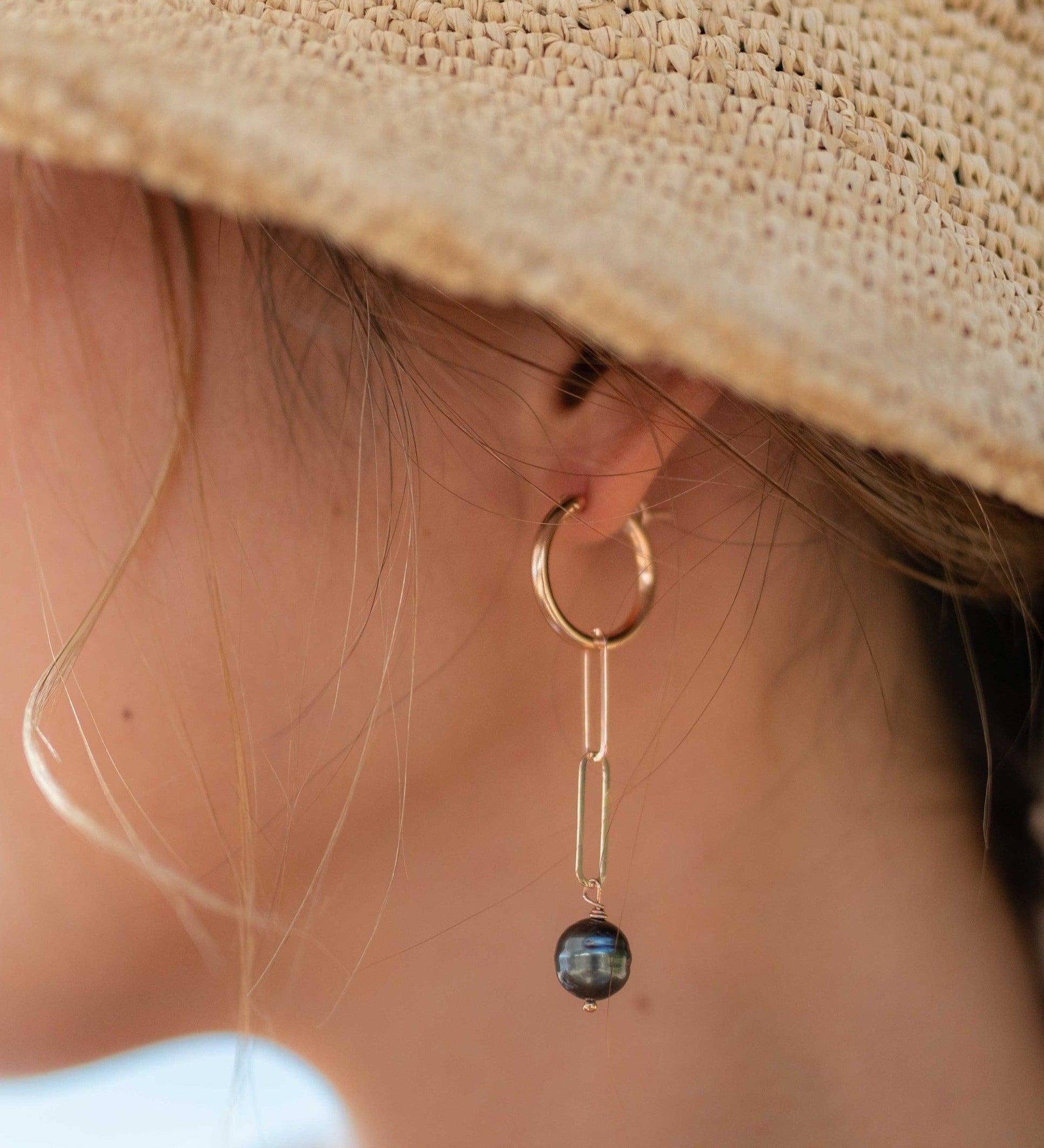 Tahitian Pearl Earrings ~ 14k Gold Filled, Rose Gold Filled or Sterling Silver 925 ~ Hoop ~ Jewelry ~ Natural ~ Organic ~ Everyday ~ ME220