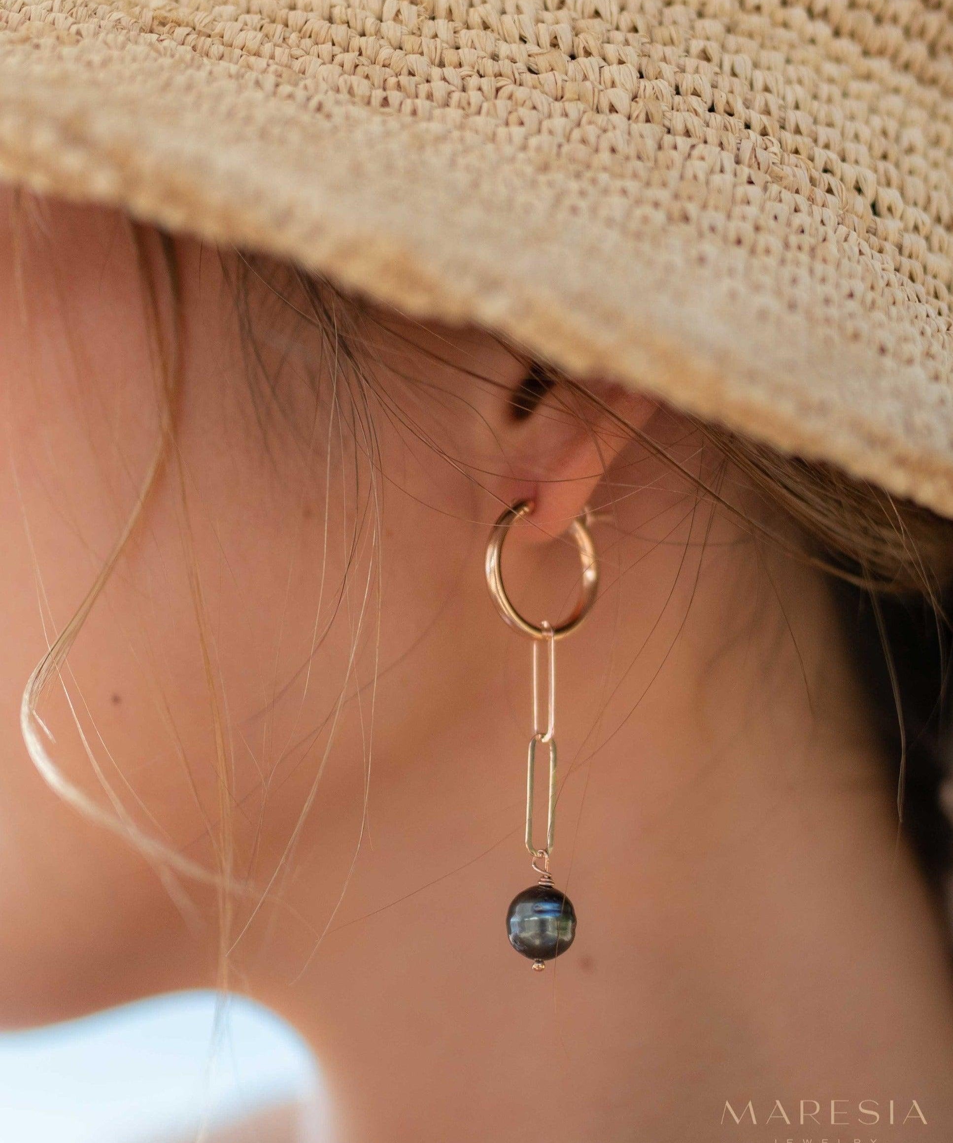 Tahitian Pearl Earrings ~ 14k Gold Filled, Rose Gold Filled or Sterling Silver 925 ~ Hoop ~ Jewelry ~ Natural ~ Organic ~ Everyday ~ ME220