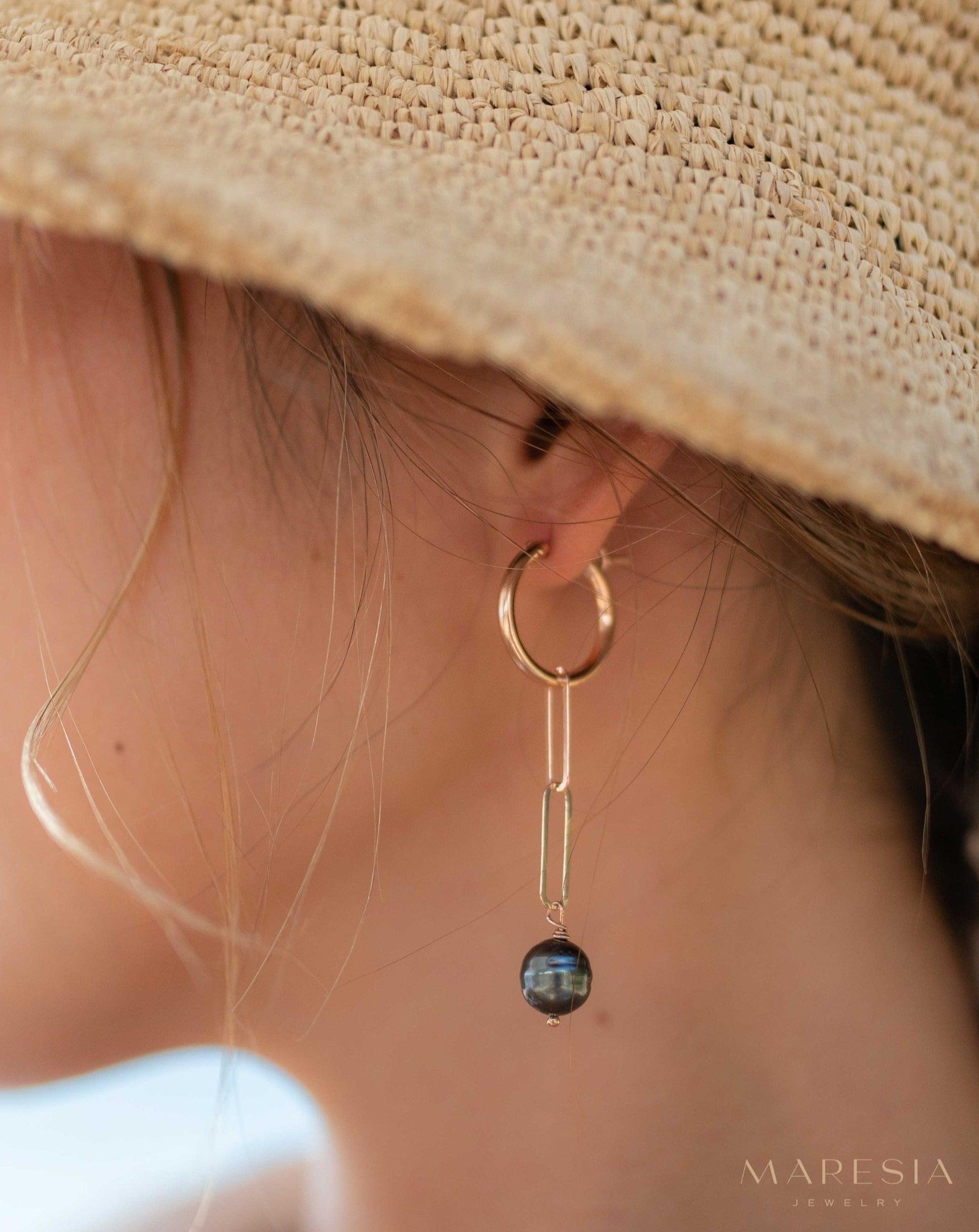 Tahitian Pearl Earrings ~ 14k Gold Filled, Rose Gold Filled or Sterling Silver 925 ~ Hoop ~ Jewelry ~ Natural ~ Organic ~ Everyday ~ ME220