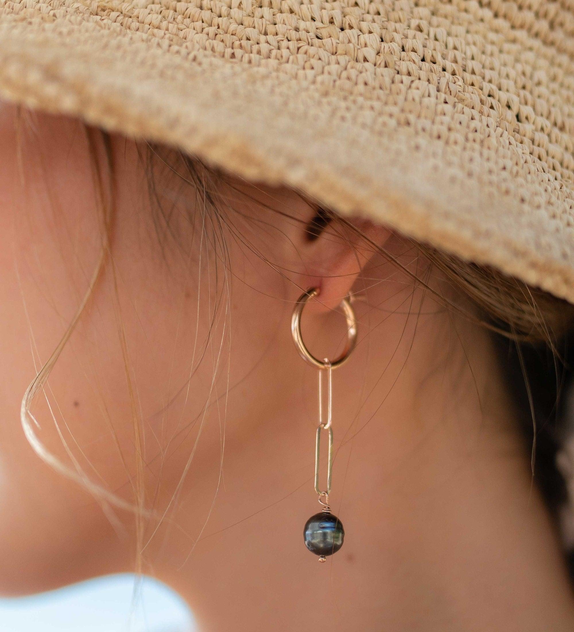 Tahitian Pearl Earrings ~ 14k Gold Filled, Rose Gold Filled or Sterling Silver 925 ~ Hoop ~ Jewelry ~ Natural ~ Organic ~ Everyday ~ ME220